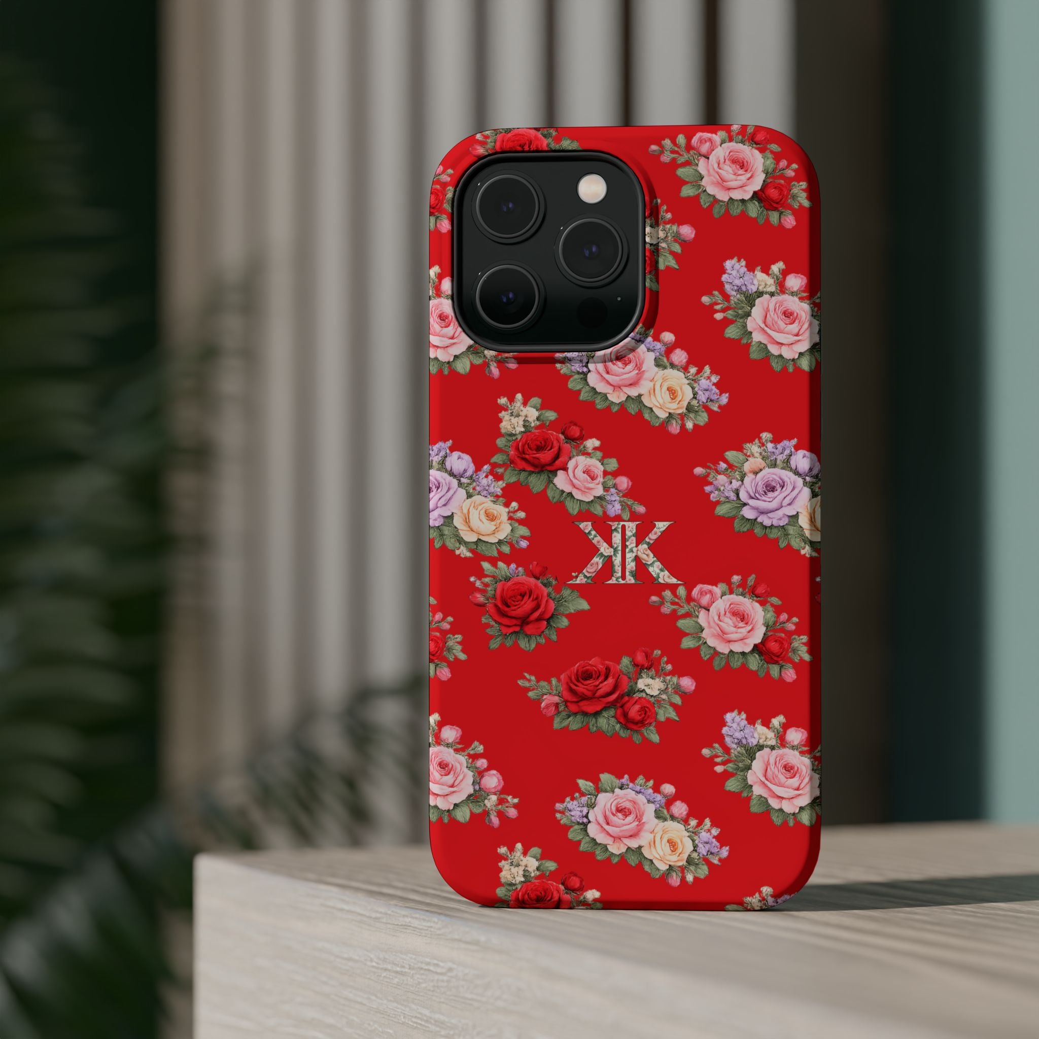 Anthos Collection RED Vintage Floral Rose Pattern Magnetic Impact-Resistant Phone Case