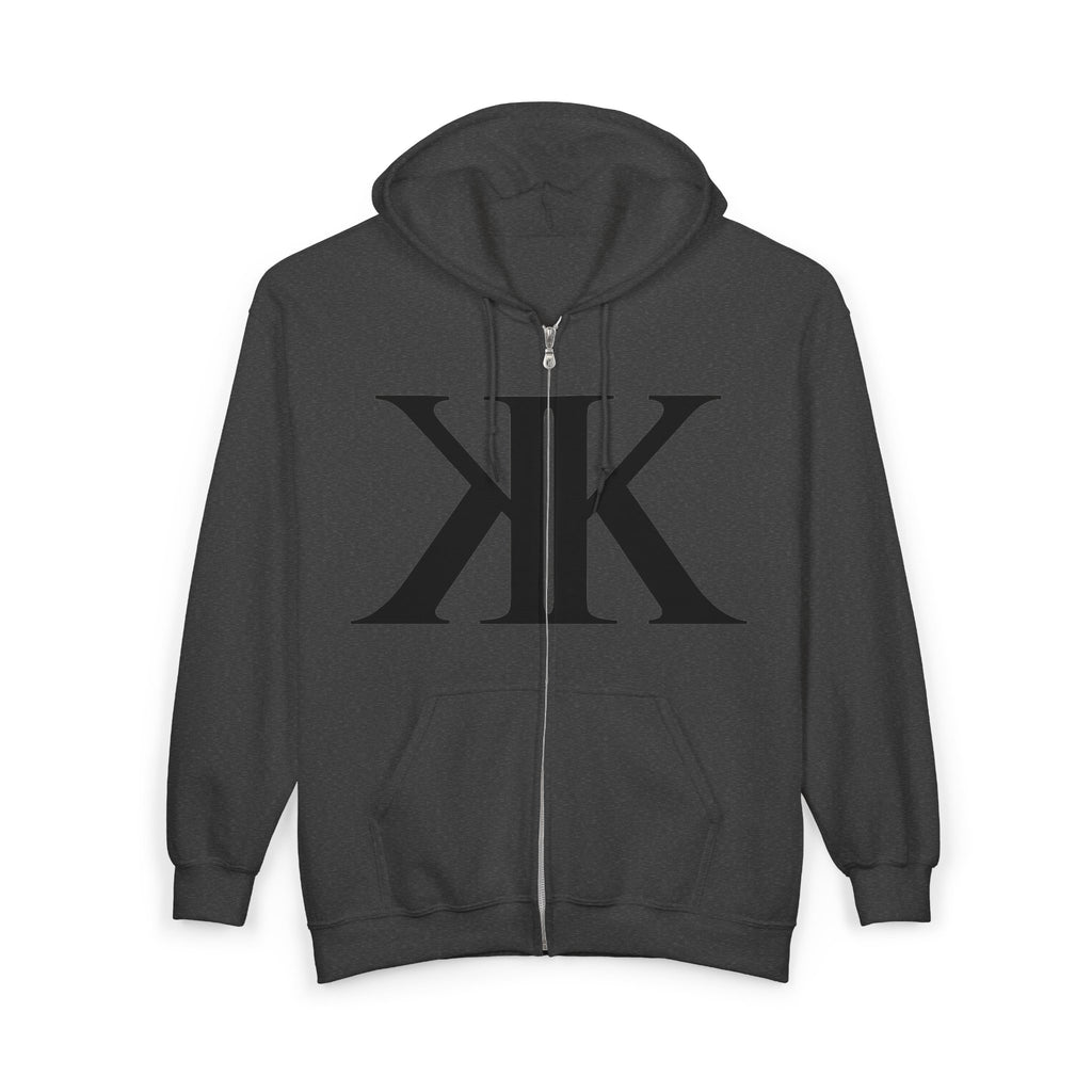 KK Monogram Zip Hoodie - Black Mirror Logo Full-Zip Sweatshirt