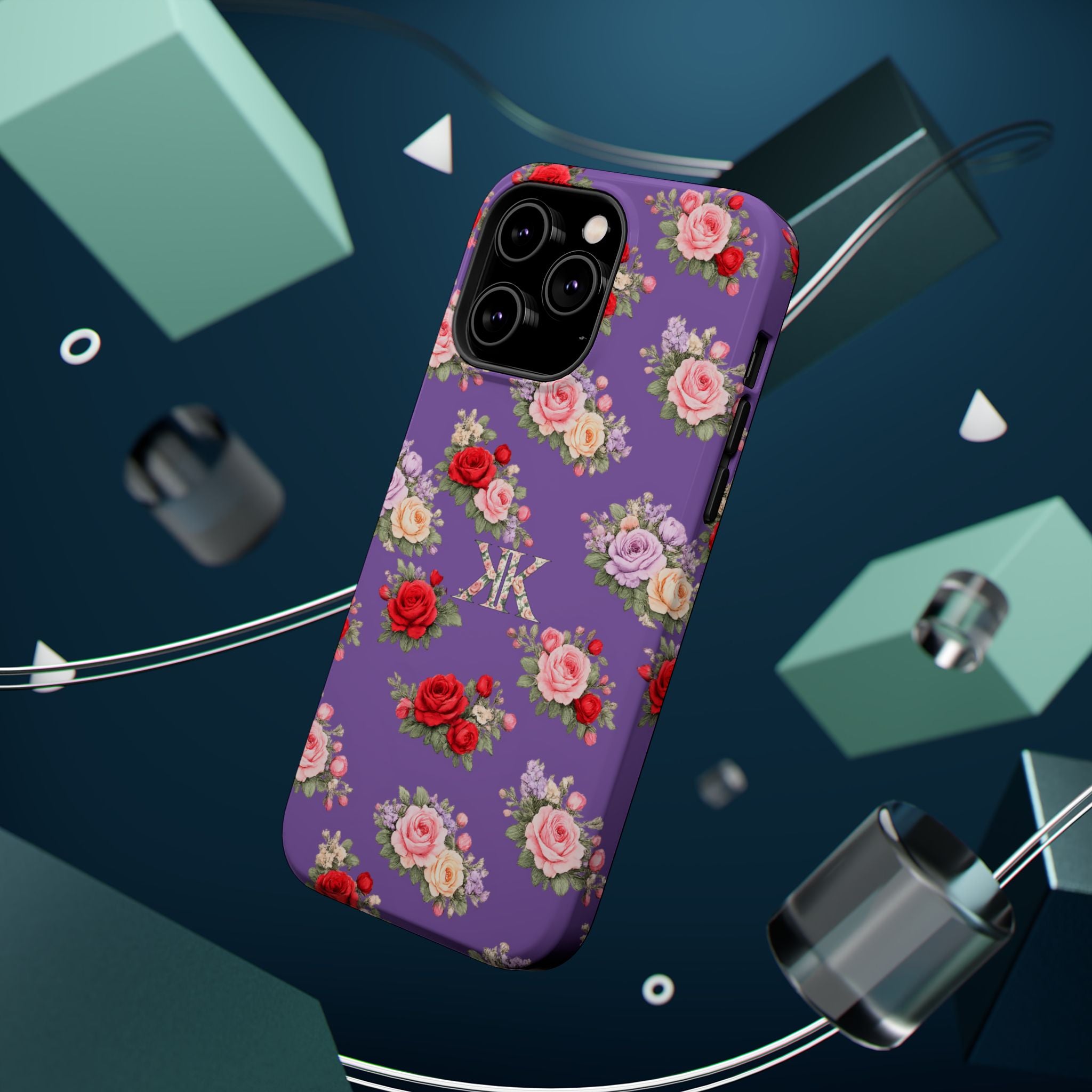 Anthos Collection Light Purple Vintage Floral Rose Pattern Magnetic Impact-Resistant Phone Case