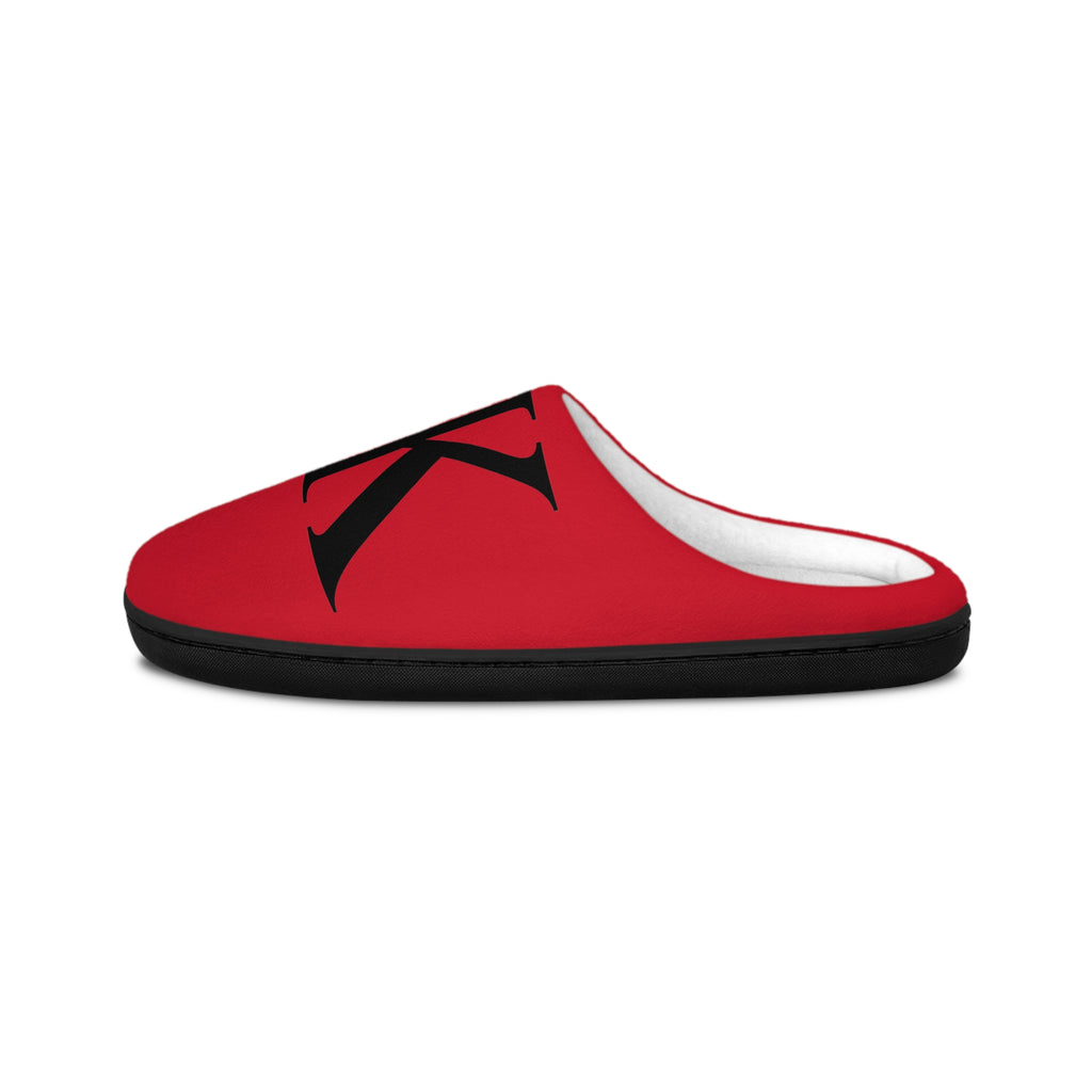 Men's RED Indoor Slippers with Bold Black 'KK' Monogram — Cozy House Shoes