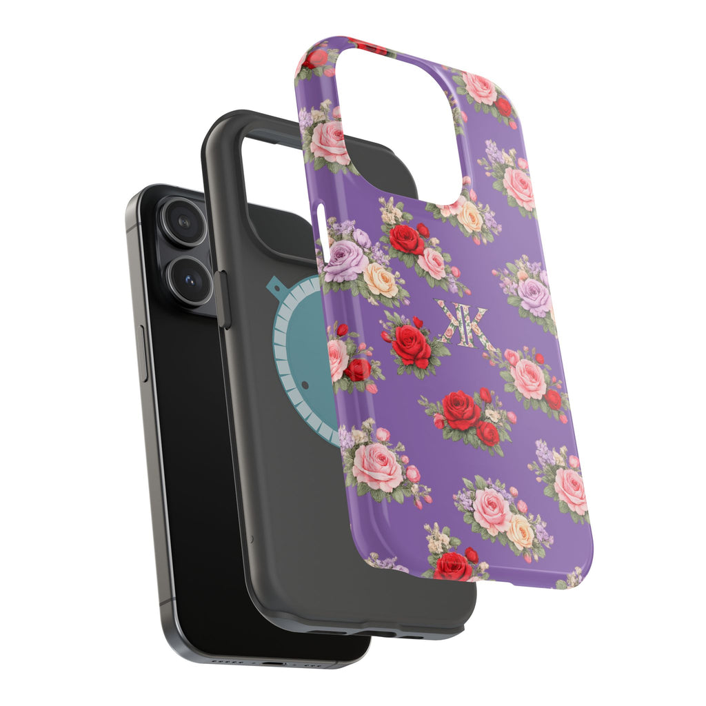 Anthos Collection Light Purple Vintage Floral Rose Pattern Magnetic Impact-Resistant Phone Case