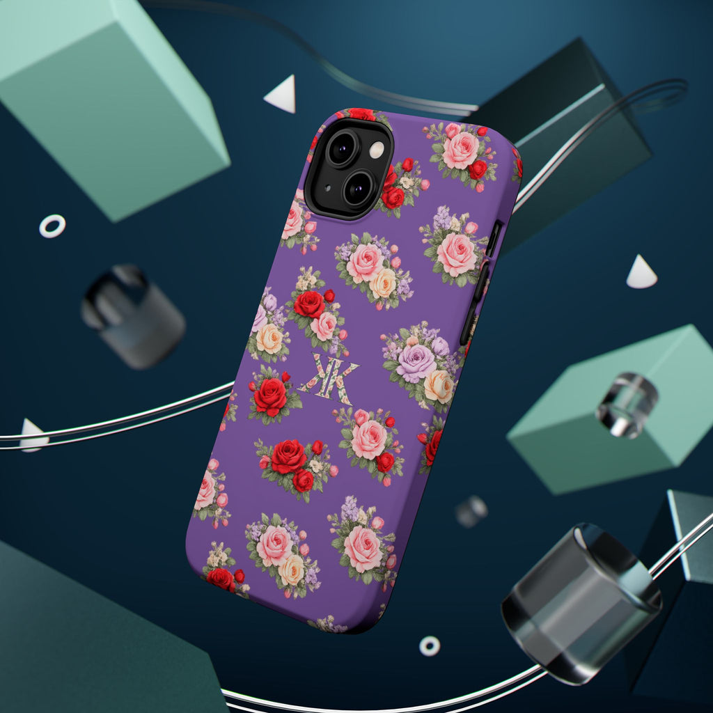 Anthos Collection Light Purple Vintage Floral Rose Pattern Magnetic Impact-Resistant Phone Case