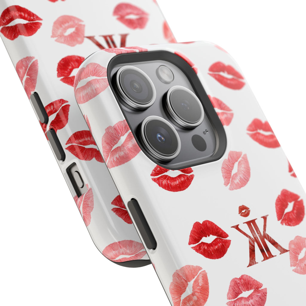 Psyche Collection White - Kiss Pattern Magnetic Impact Phone Case