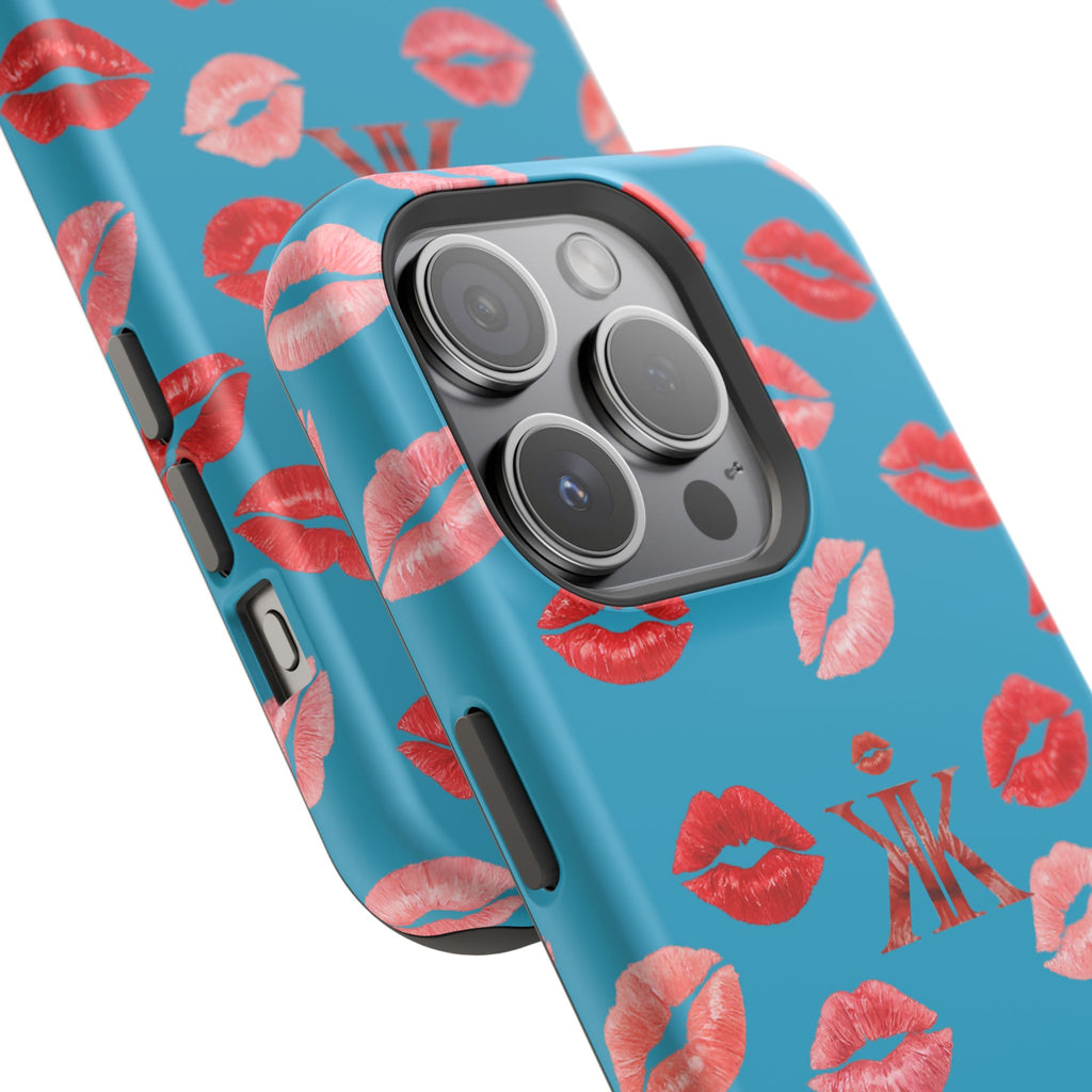 Psyche Collection Turquoise - Kiss Pattern Magnetic Impact Phone Case