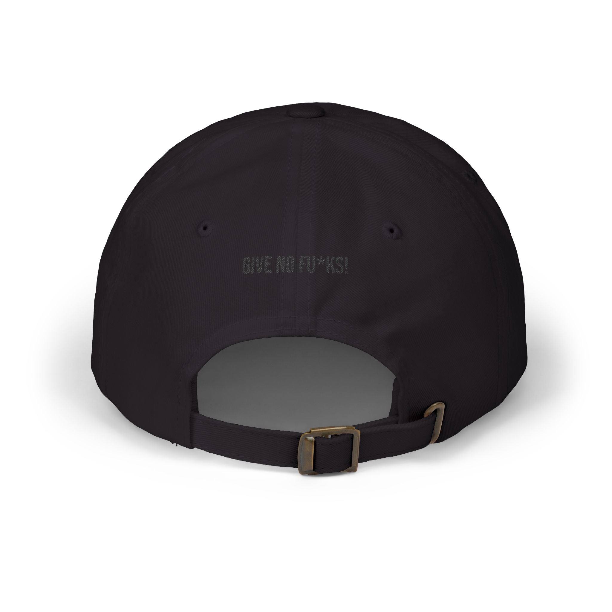 Kairos Kosmos BLACK Embroidered Cap — "Give No F**ks" Back Text