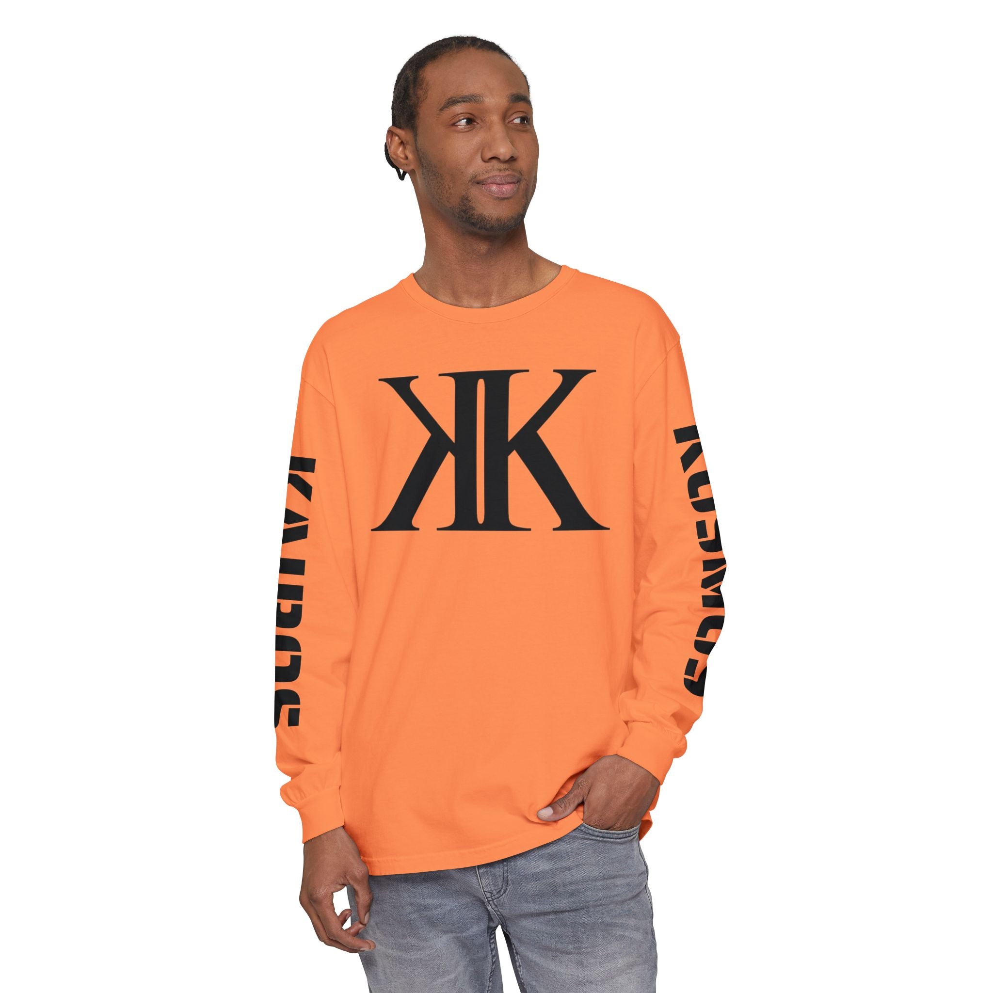 KOSMOS Monogram Uni-Sex Long Sleeve Tee — Bold Black Logo Sleeve Shirt