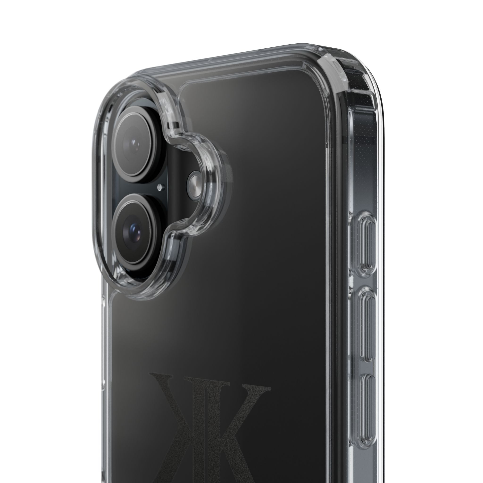 Kairos Kosmos Clear Phone Case — Minimal Black KK Monogram