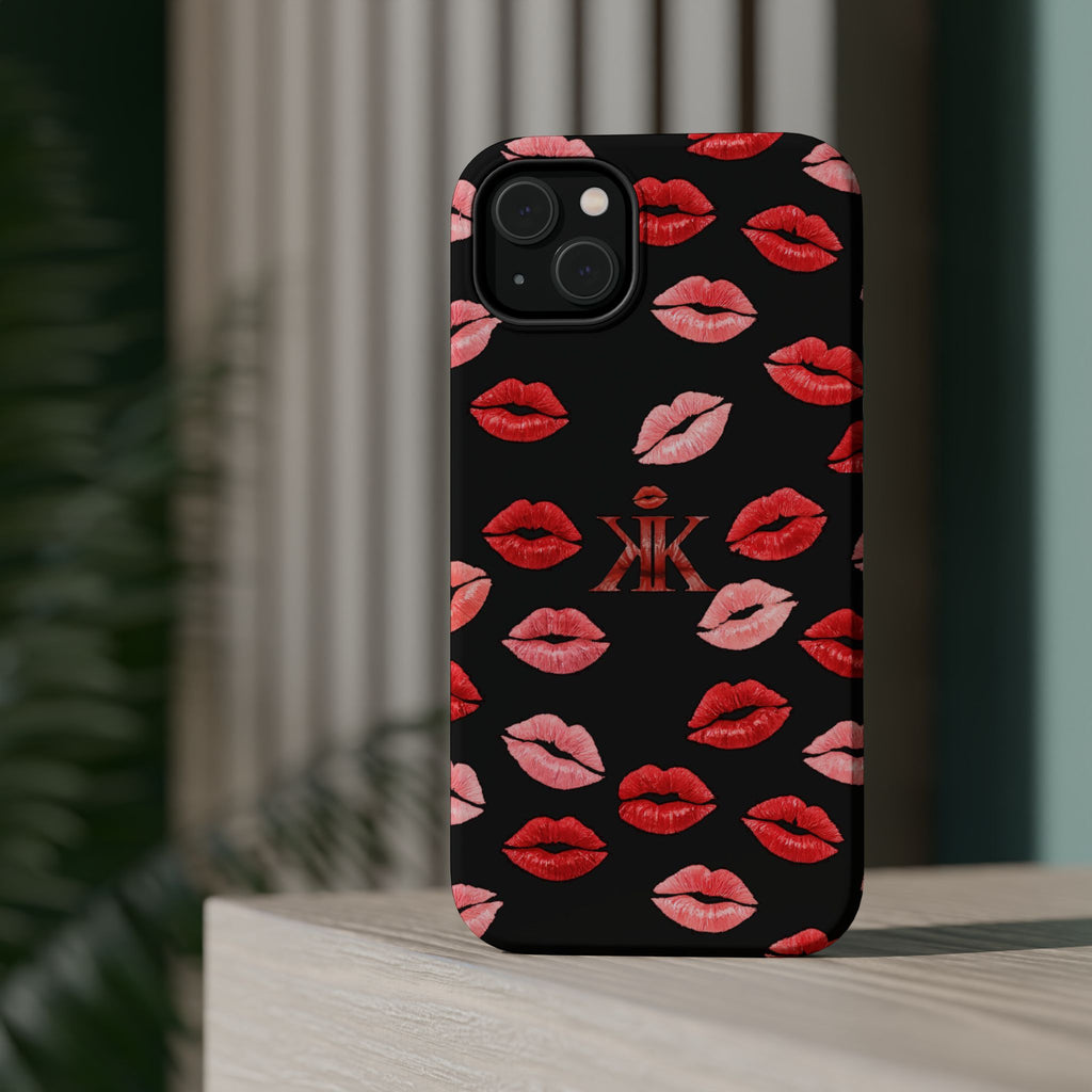 Psyche Collection BLACK - Kiss Pattern Magnetic Impact Phone Case