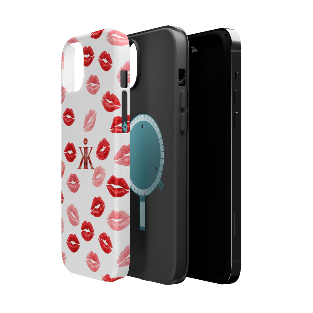 Psyche Collection White - Kiss Pattern Magnetic Impact Phone Case