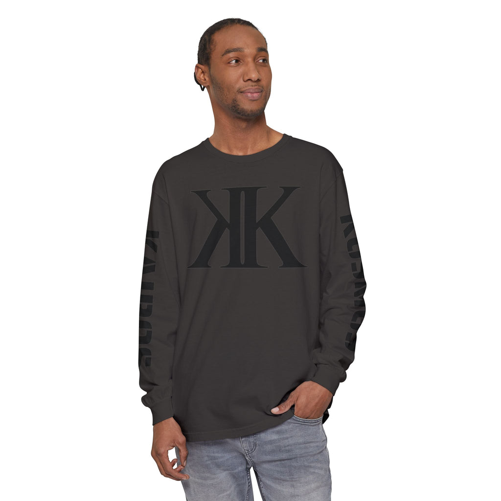 KOSMOS Monogram Uni-Sex Long Sleeve Tee — Bold Black Logo Sleeve Shirt
