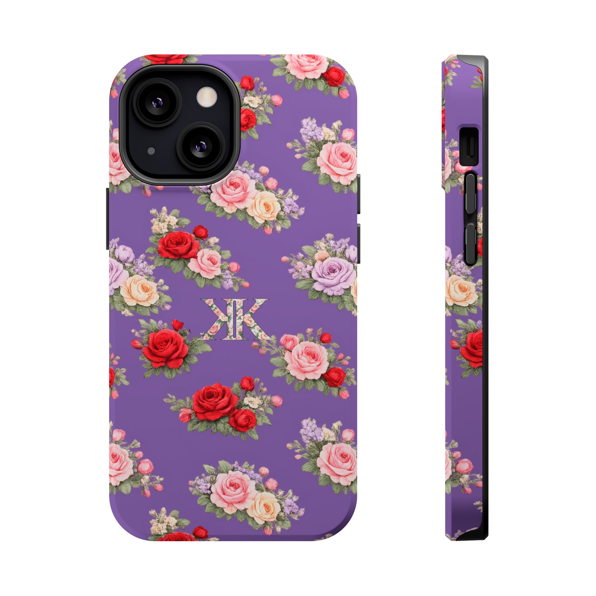 Anthos Collection Light Purple Vintage Floral Rose Pattern Magnetic Impact-Resistant Phone Case