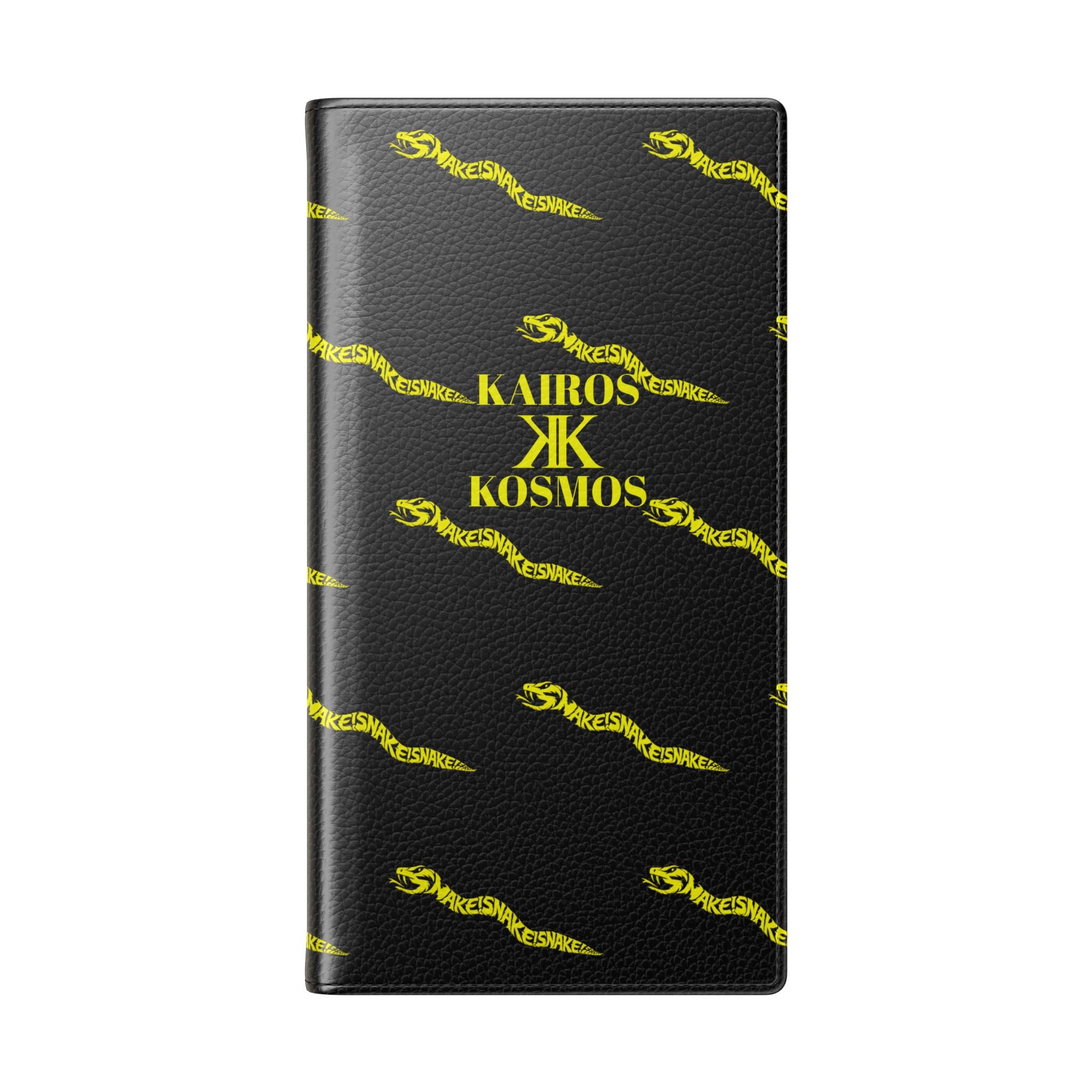 Aspis Collection Flip Case Phone Wallet — Black & Gold Kairos Kosmos Pattern