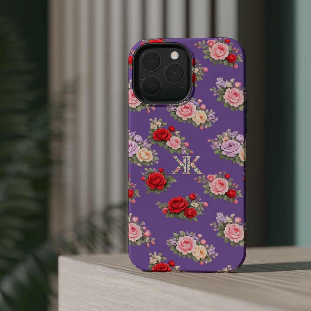 Anthos Collection Light Purple Vintage Floral Rose Pattern Magnetic Impact-Resistant Phone Case