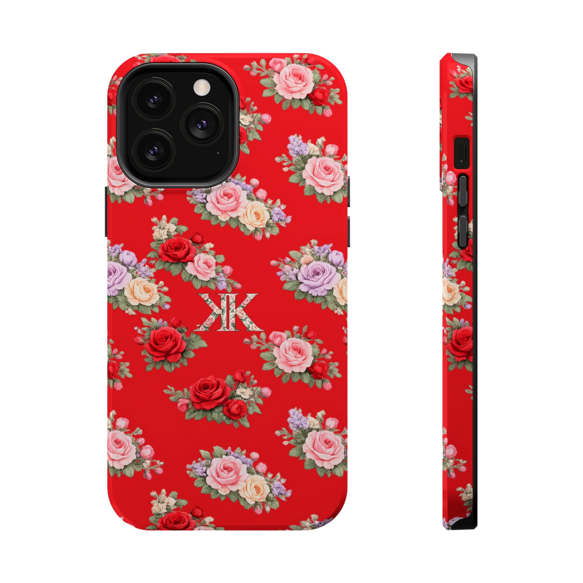 Anthos Collection RED Vintage Floral Rose Pattern Magnetic Impact-Resistant Phone Case