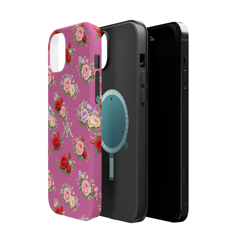 Anthos Collection Light Pink  Vintage Floral Rose Pattern Magnetic Impact-Resistant Phone Case