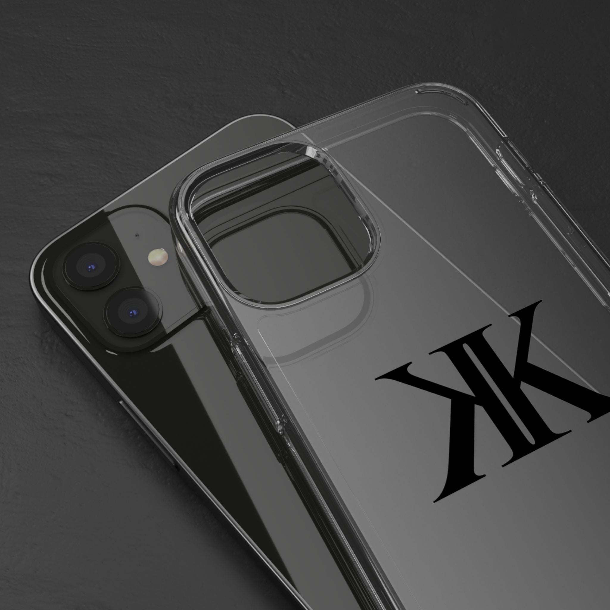 Kairos Kosmos Clear Phone Case — Minimal Black KK Monogram