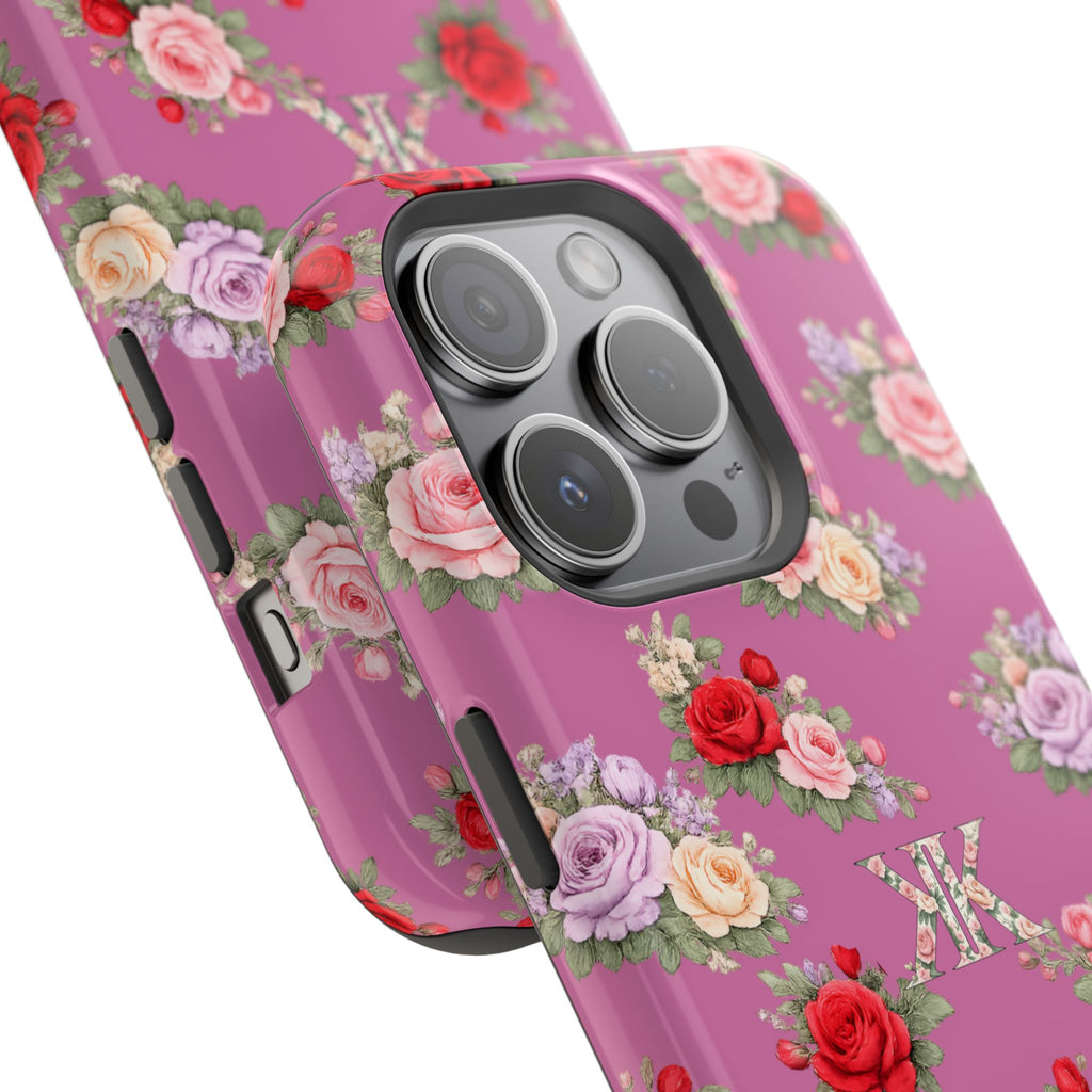 Anthos Collection Light Pink  Vintage Floral Rose Pattern Magnetic Impact-Resistant Phone Case