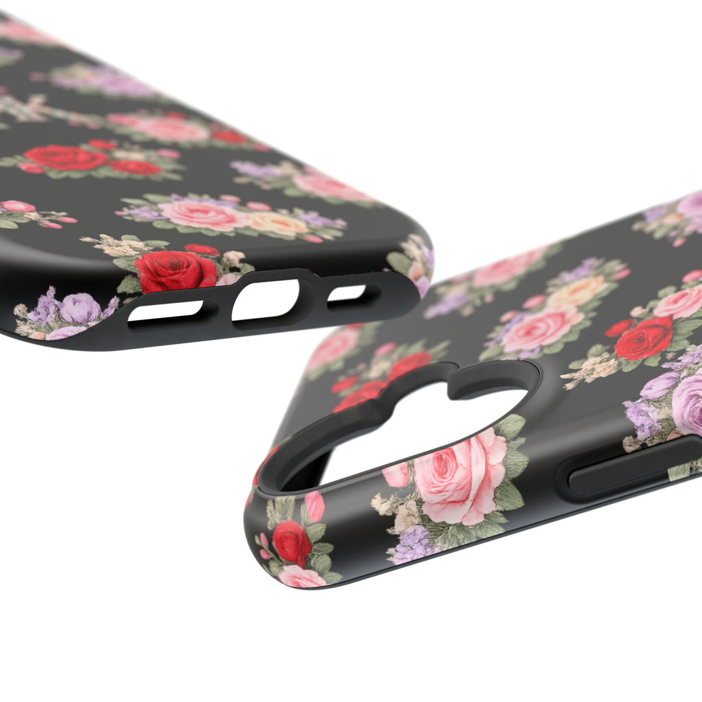 Anthos Collection BLACK Vintage Floral Rose Pattern Magnetic Impact-Resistant Phone Case