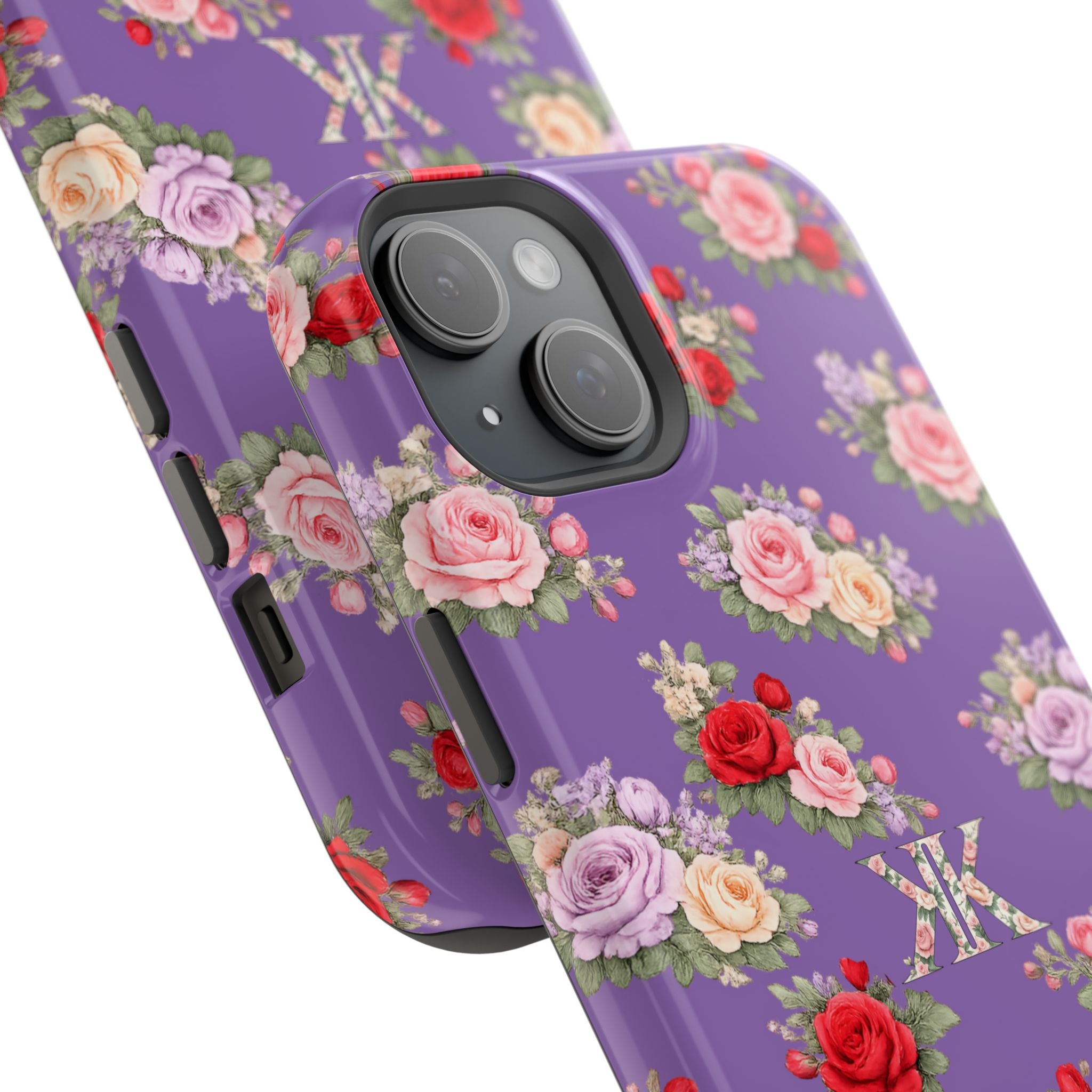 Anthos Collection Light Purple Vintage Floral Rose Pattern Magnetic Impact-Resistant Phone Case