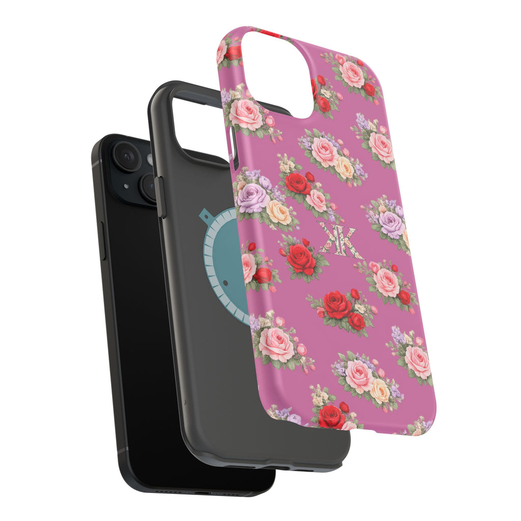 Anthos Collection Light Pink  Vintage Floral Rose Pattern Magnetic Impact-Resistant Phone Case