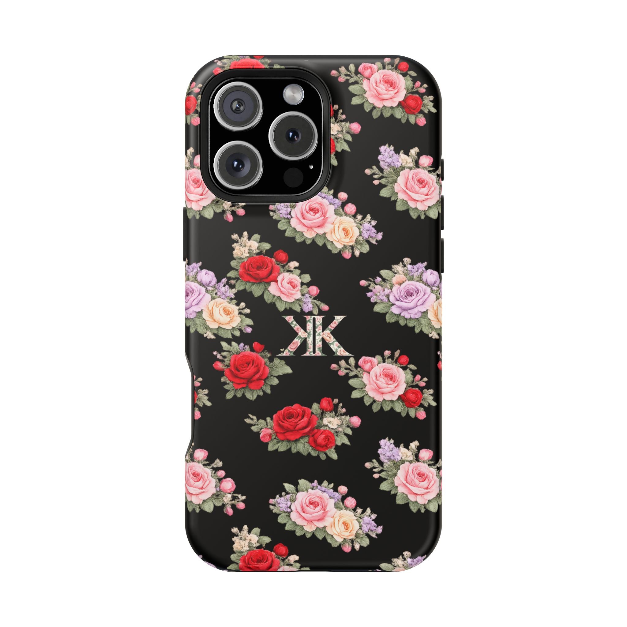 Anthos Collection BLACK Vintage Floral Rose Pattern Magnetic Impact-Resistant Phone Case