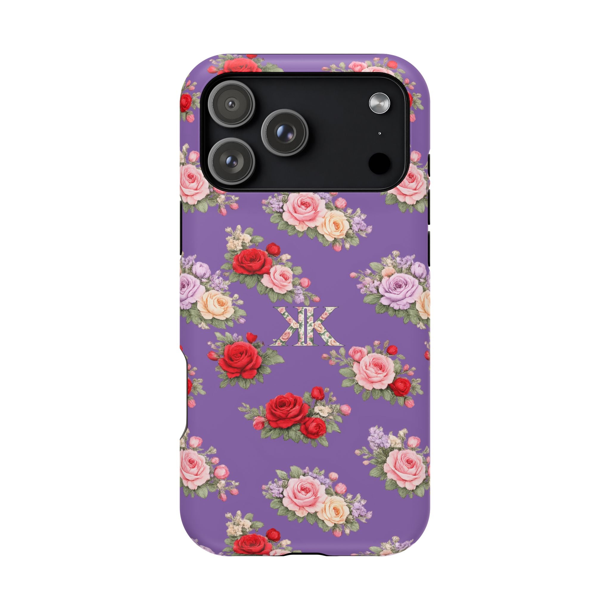 Anthos Collection Light Purple Vintage Floral Rose Pattern Magnetic Impact-Resistant Phone Case