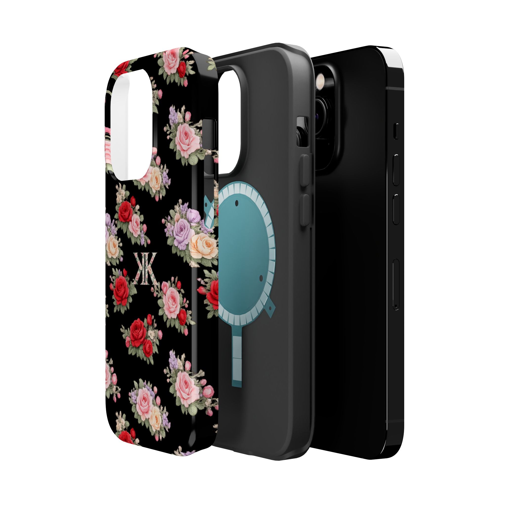 Anthos Collection BLACK Vintage Floral Rose Pattern Magnetic Impact-Resistant Phone Case