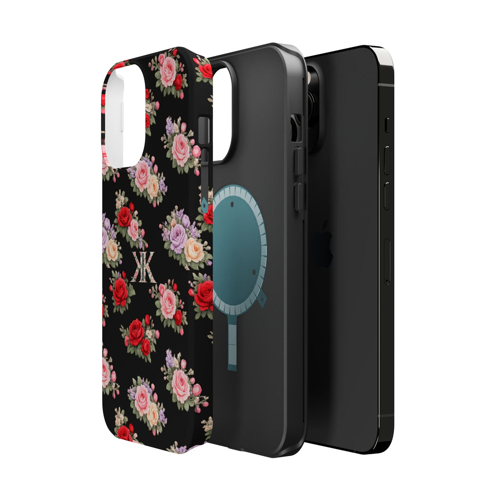 Anthos Collection BLACK Vintage Floral Rose Pattern Magnetic Impact-Resistant Phone Case