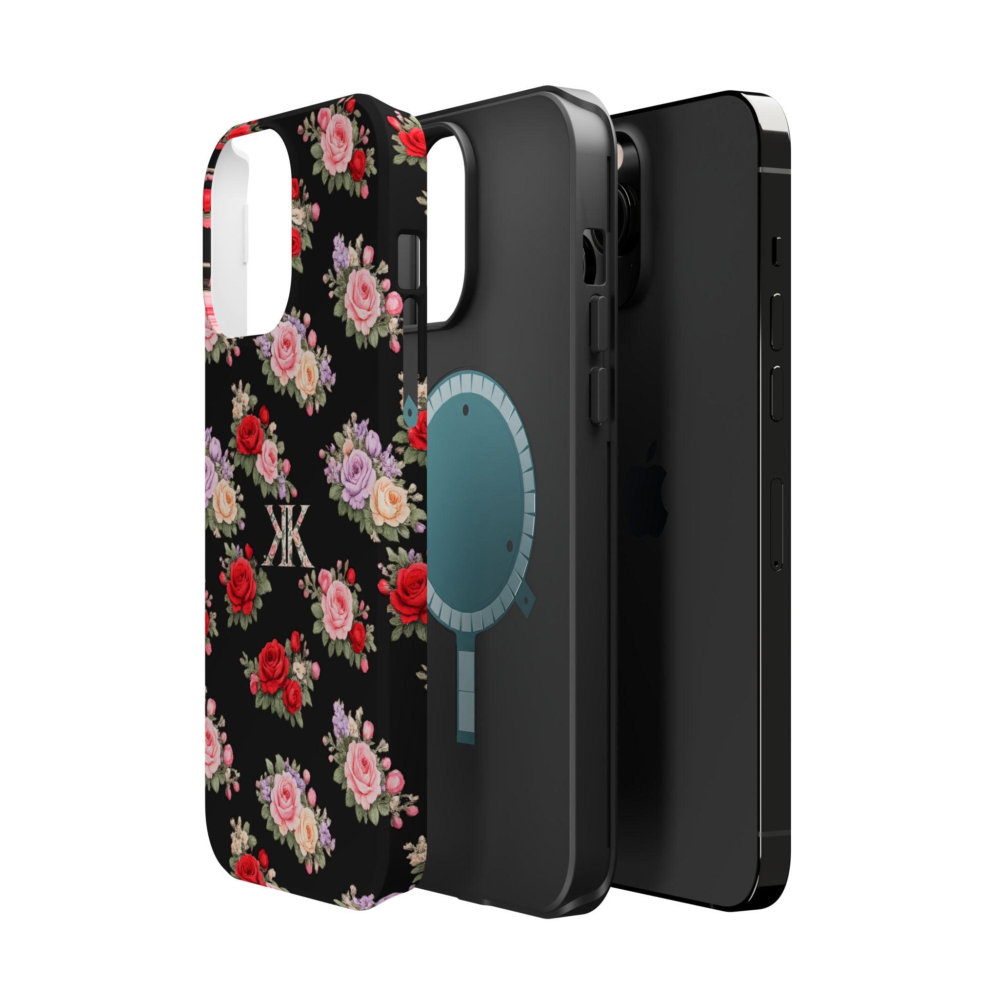 Anthos Collection BLACK Vintage Floral Rose Pattern Magnetic Impact-Resistant Phone Case