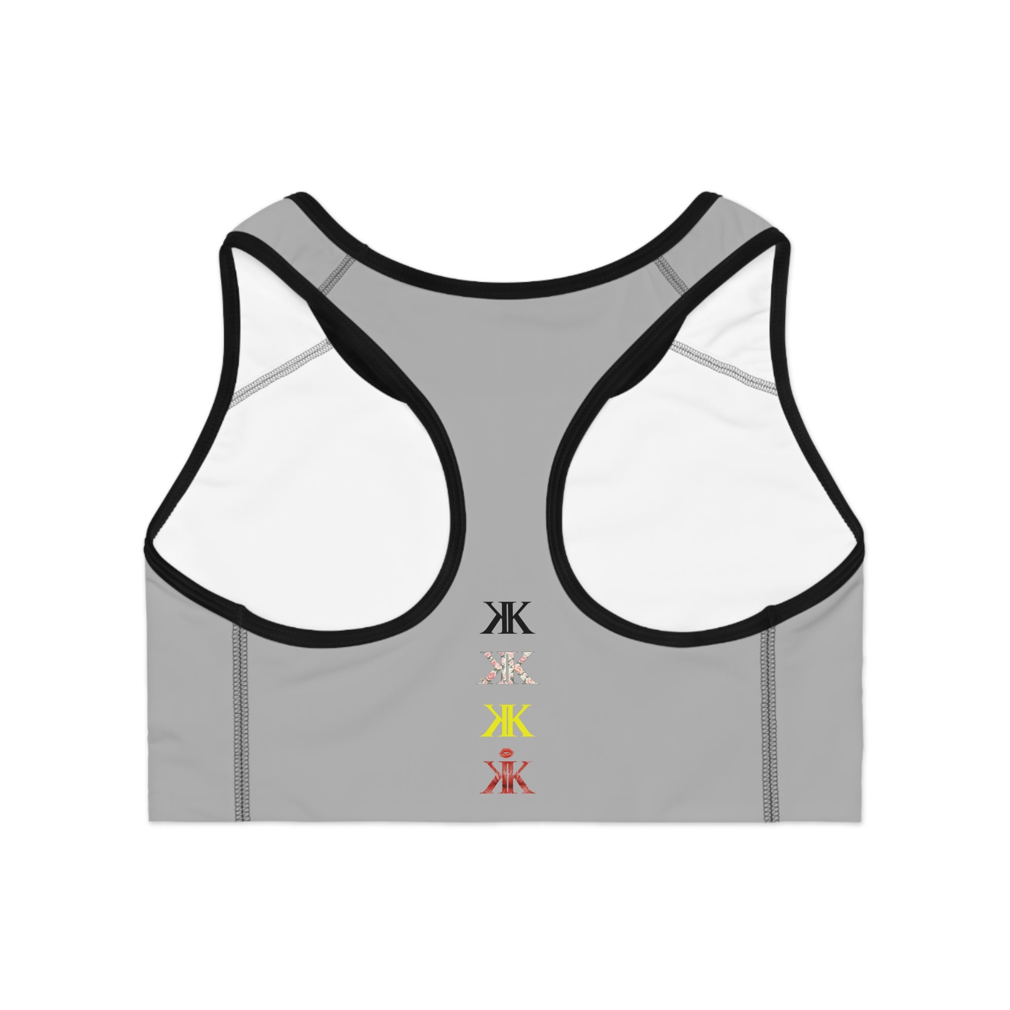 Sigil Collection Light Grey Minimalist Stacked Logo Sports Bra — Colorful Monogram Activewear