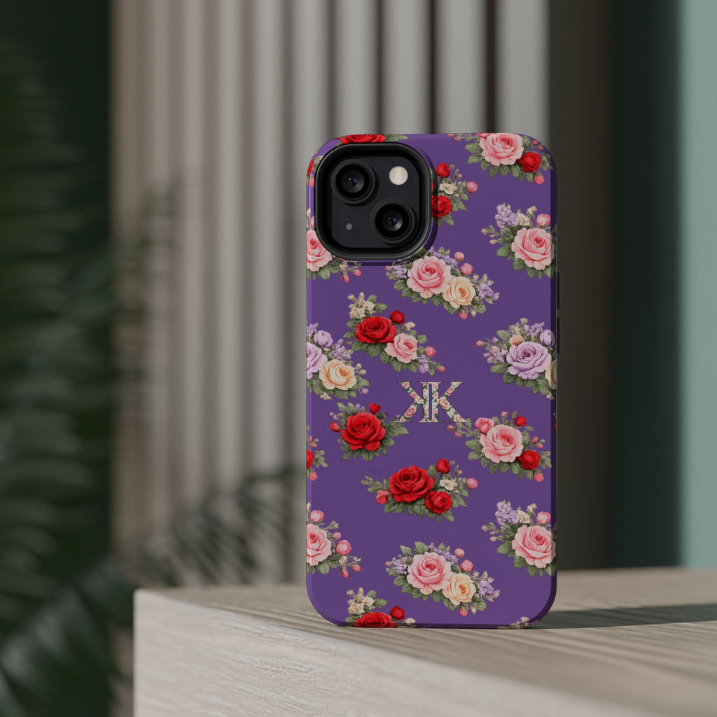 Anthos Collection Light Purple Vintage Floral Rose Pattern Magnetic Impact-Resistant Phone Case