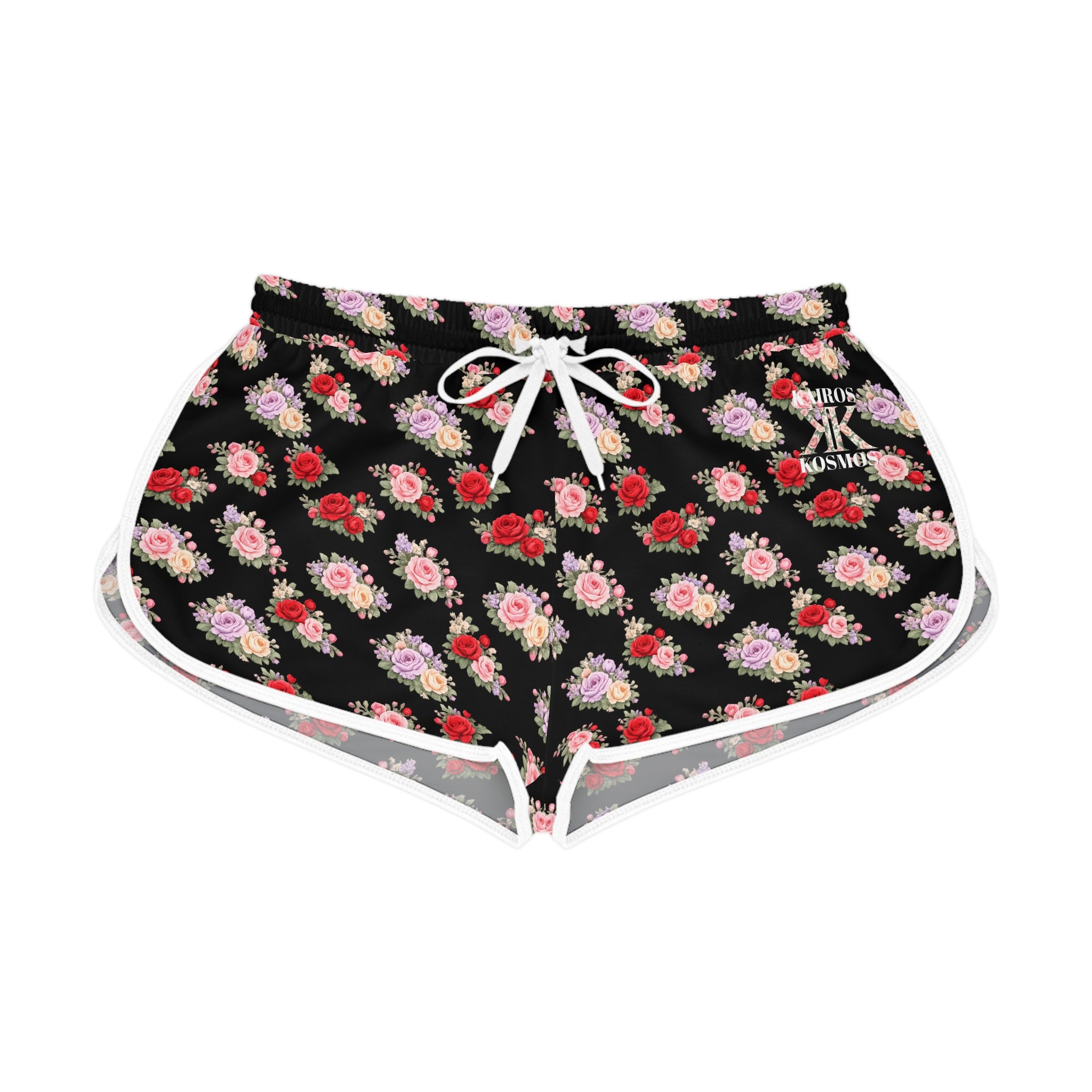 Anthos Collection BLACK Floral Stretch Women's Relaxed Shorts — Vintage Pink & Red Rose All-Over Print