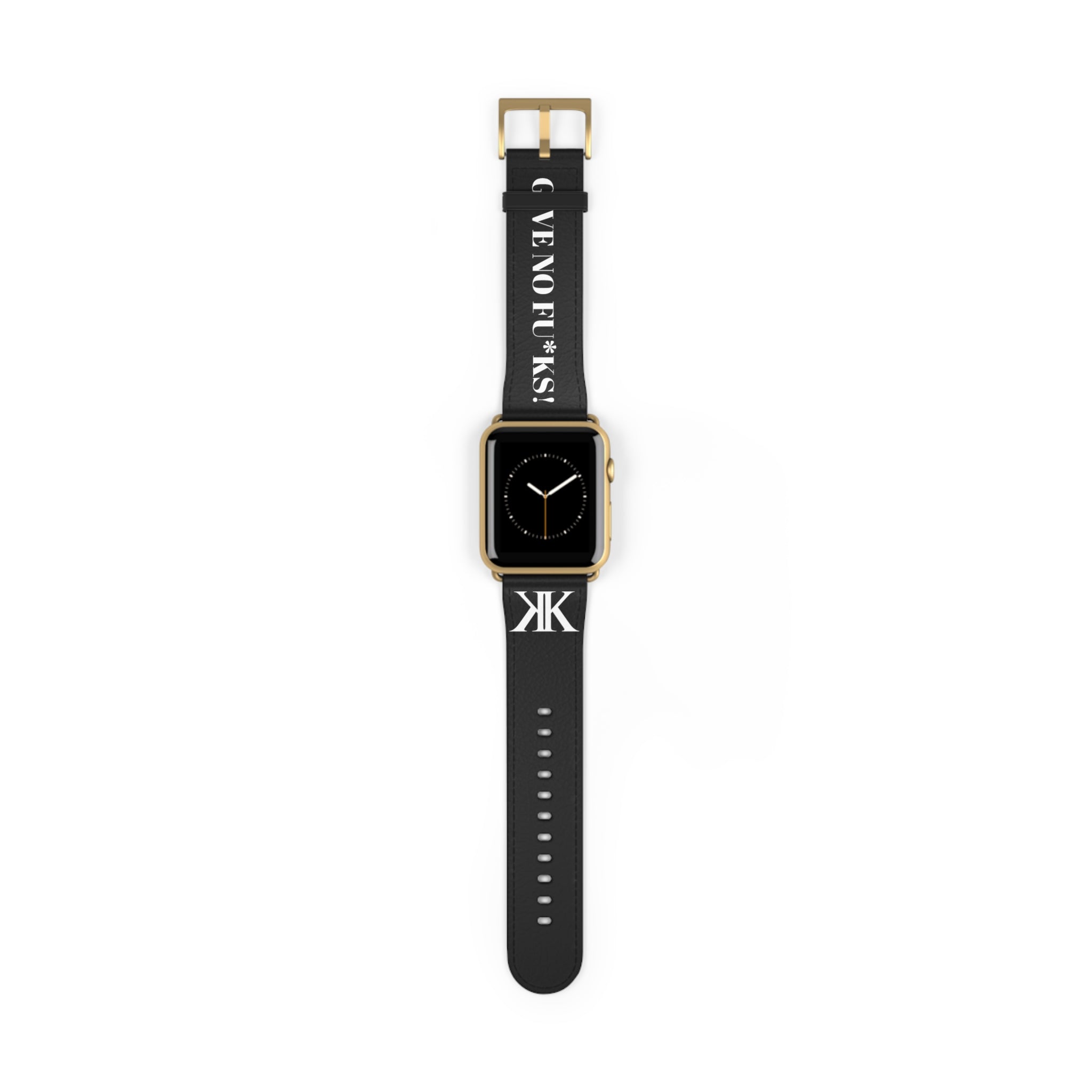 Watch Band BLACK — Leather Strap with "GIVE NO FU*KS!" Text