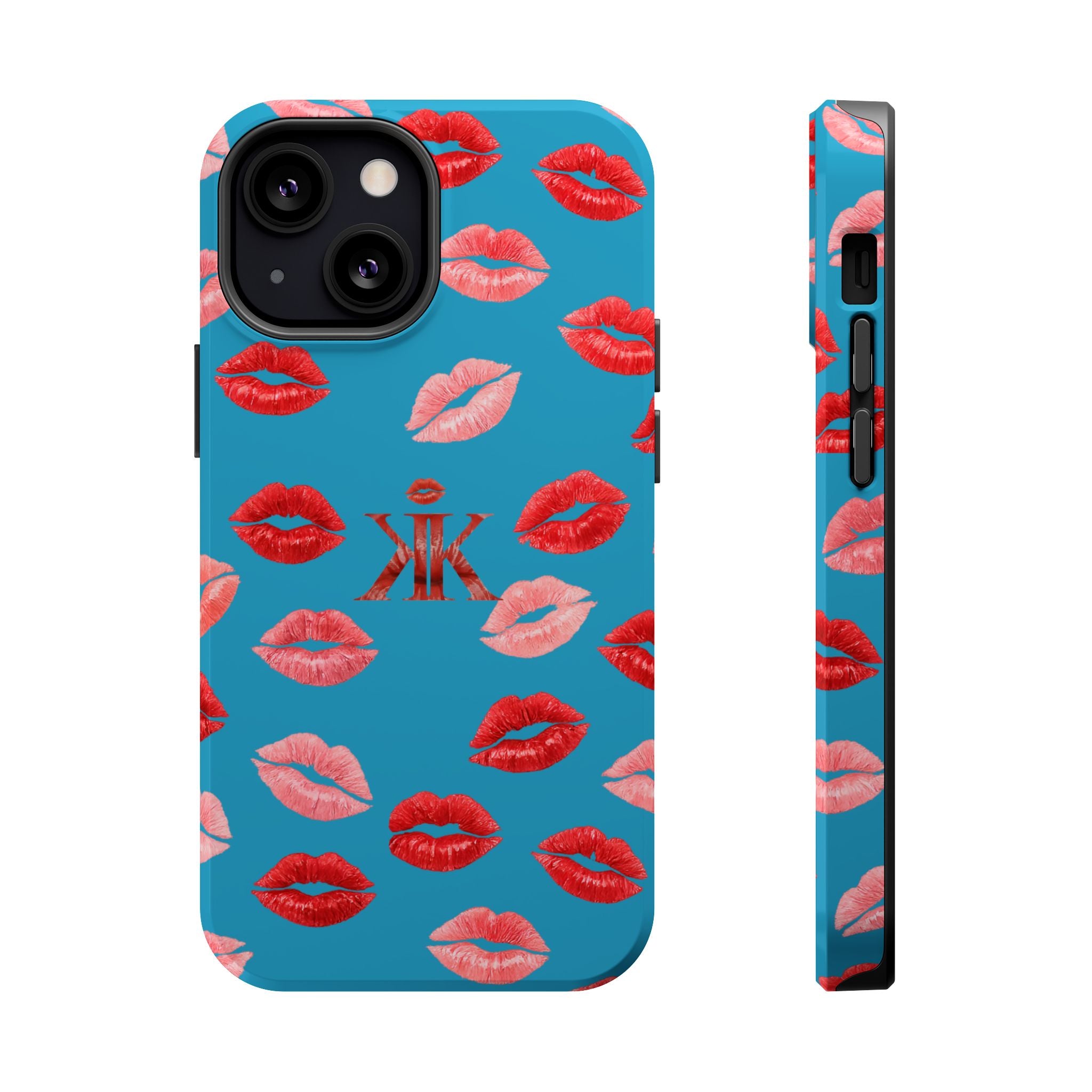 Psyche Collection Turquoise - Kiss Pattern Magnetic Impact Phone Case