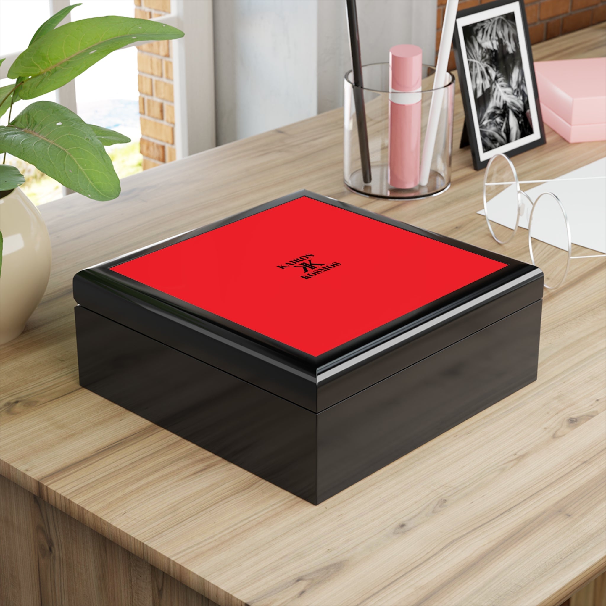 Jewelry Box RED with Minimalist 'KAIROS KOSMOS' Logo