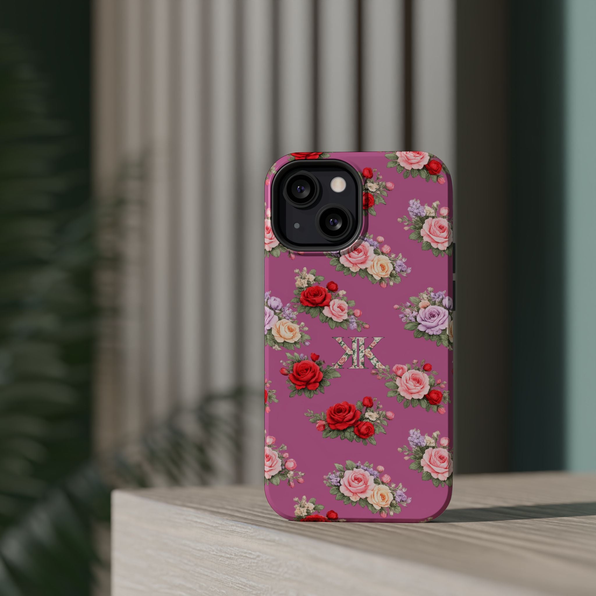 Anthos Collection Light Pink  Vintage Floral Rose Pattern Magnetic Impact-Resistant Phone Case