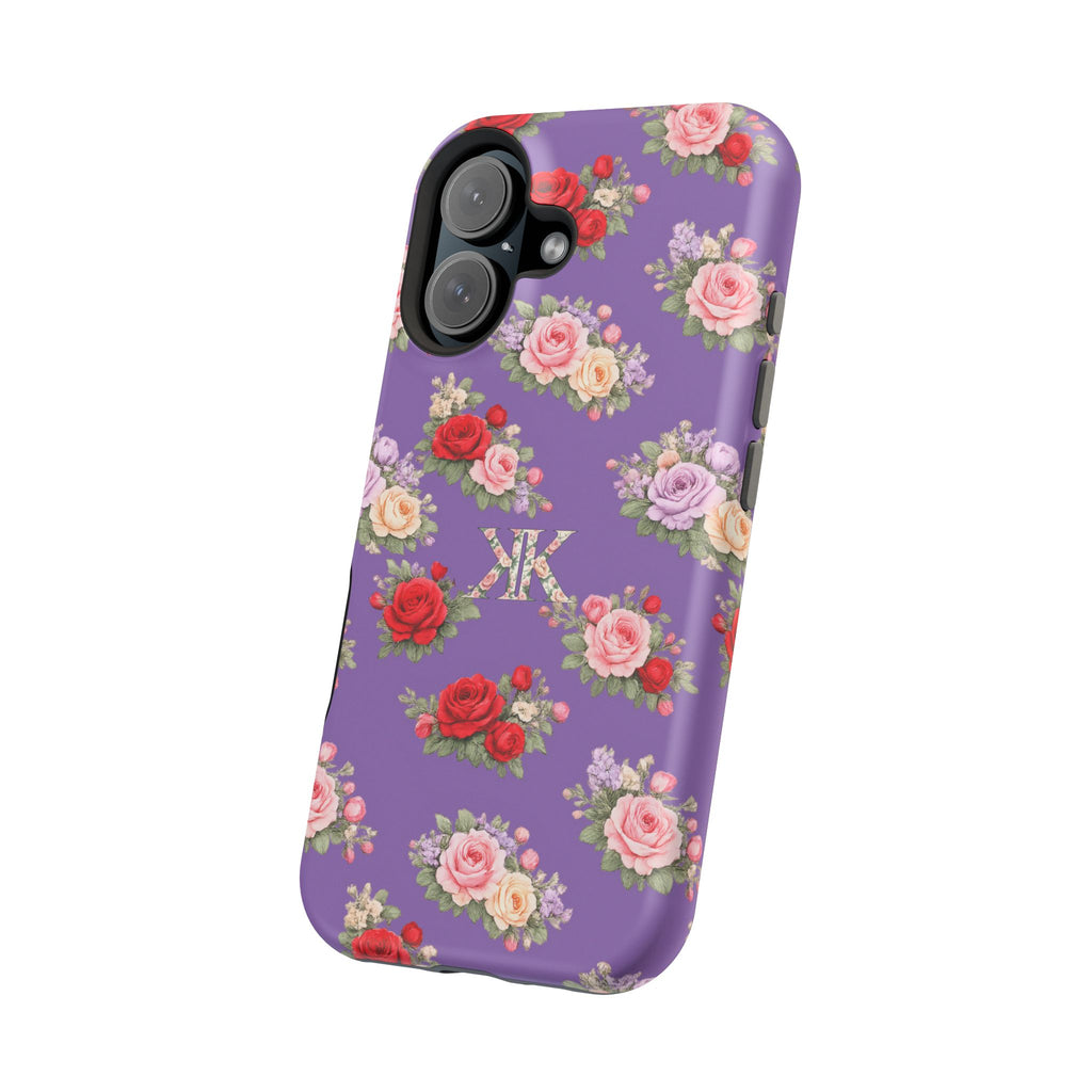 Anthos Collection Light Purple Vintage Floral Rose Pattern Magnetic Impact-Resistant Phone Case