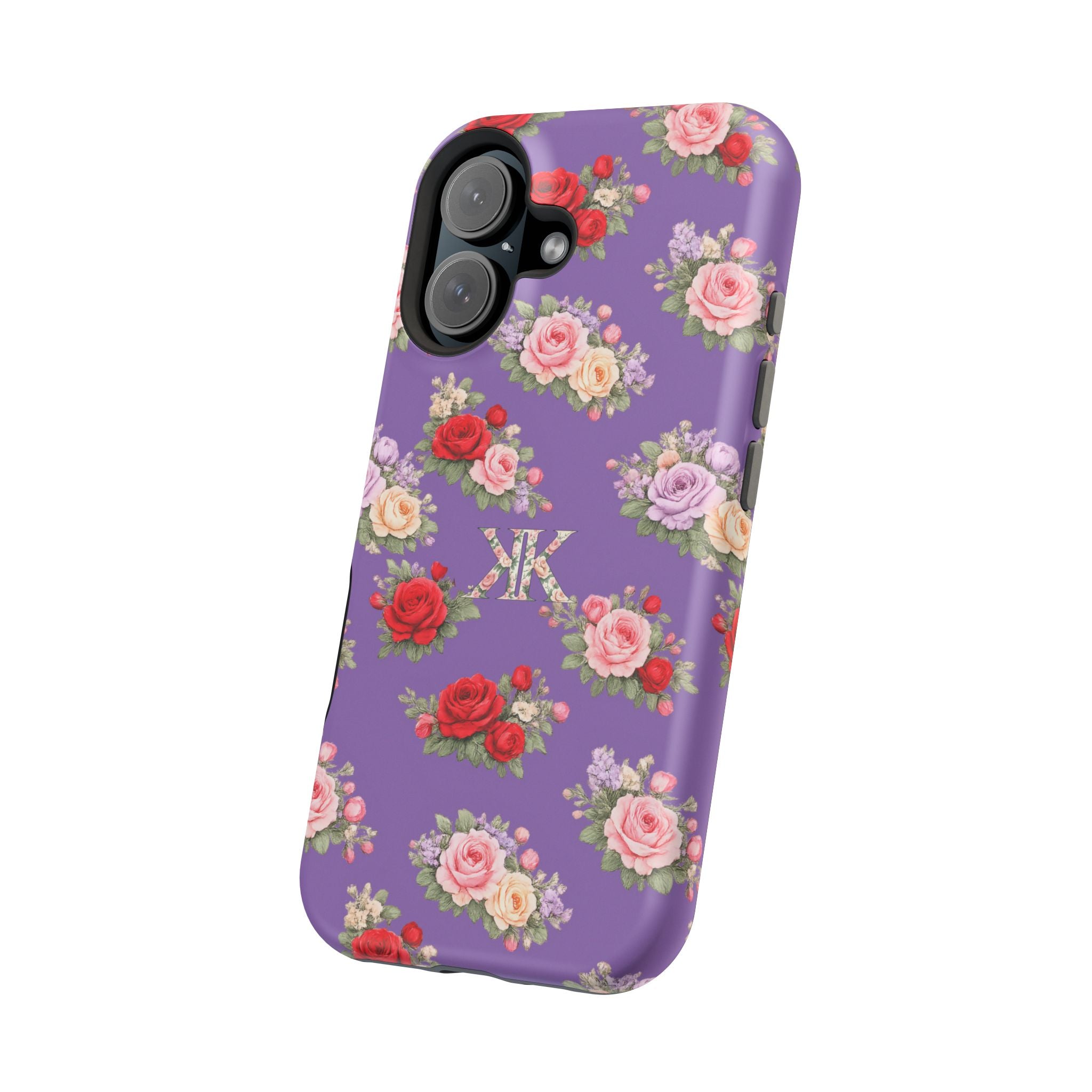 Anthos Collection Light Purple Vintage Floral Rose Pattern Magnetic Impact-Resistant Phone Case