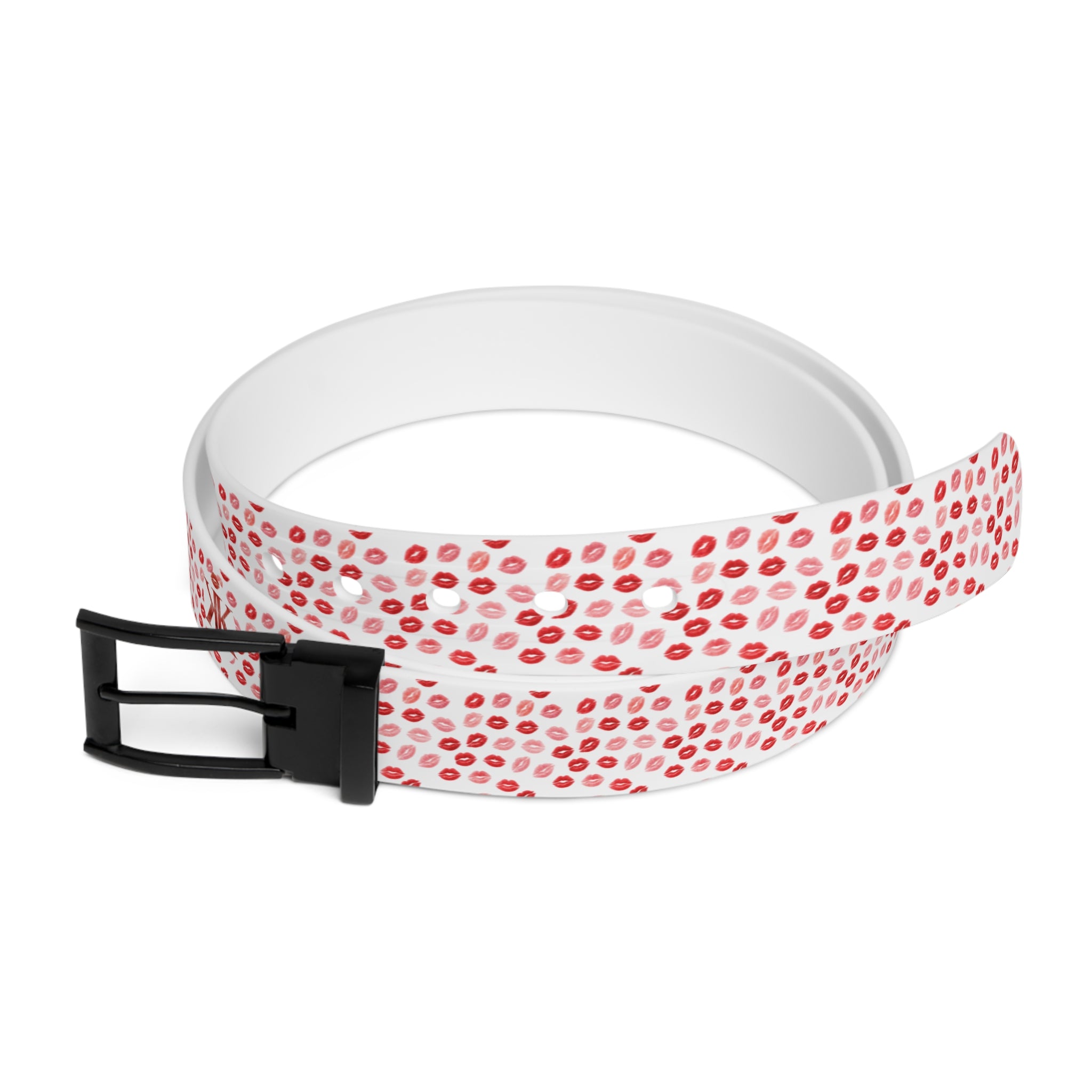 Psyche Collection Women's White Pink And Red Lip Print Belt – Cute Kiss Pattern Fashion Belt