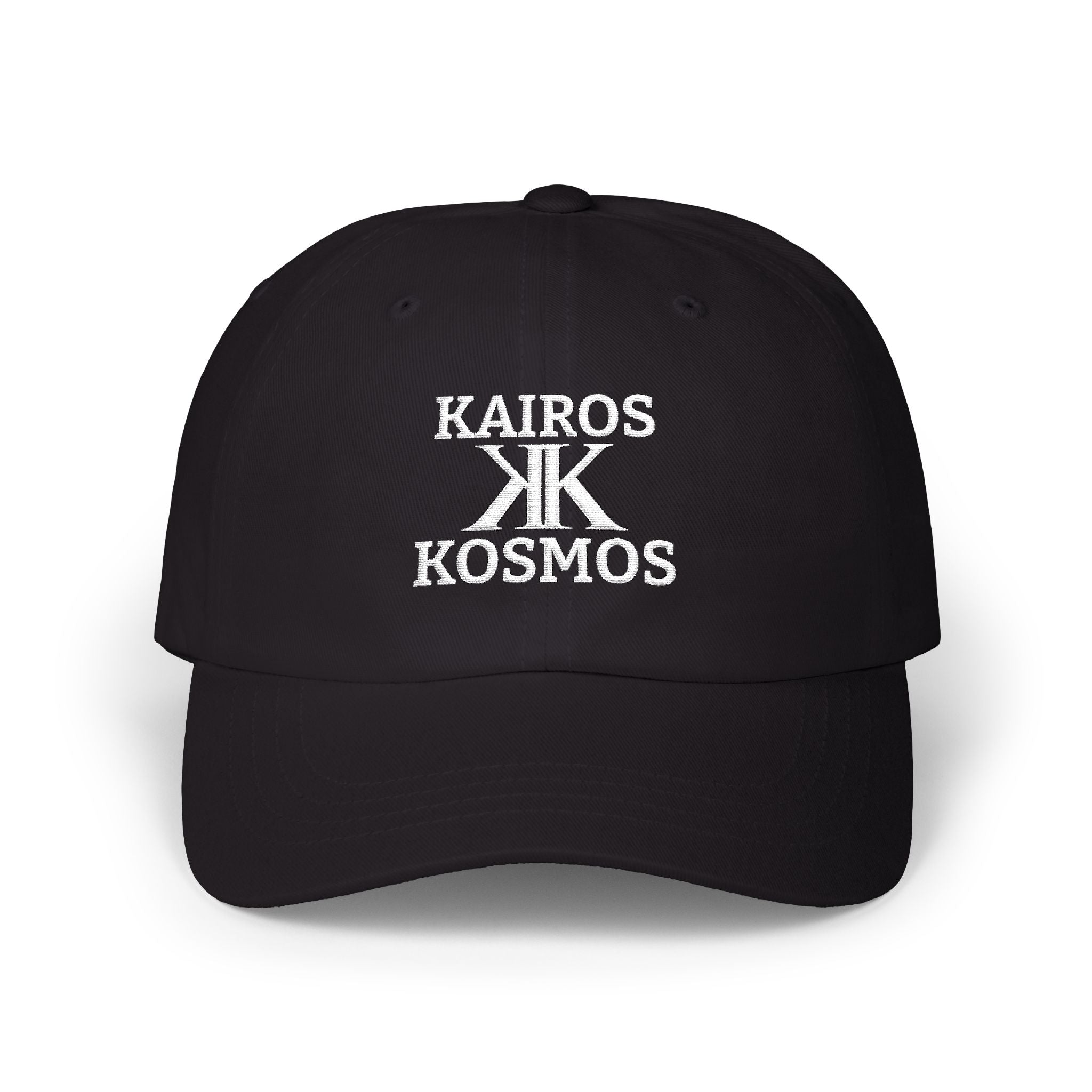 Kairos Kosmos BLACK Embroidered Cap — "Give No F**ks" Back Text