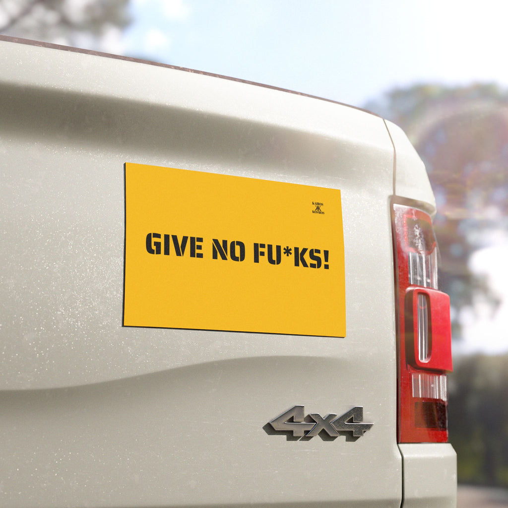 Kairos Kosmos Car Magnet Yellow — "GIVE NO FU*KS!" Bold Black Vinyl Décor