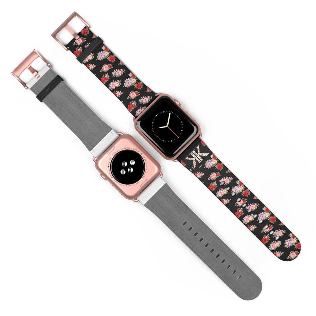 Anthos Collection BLACK Floral Vintage Watch Band — Apple Watch Strap