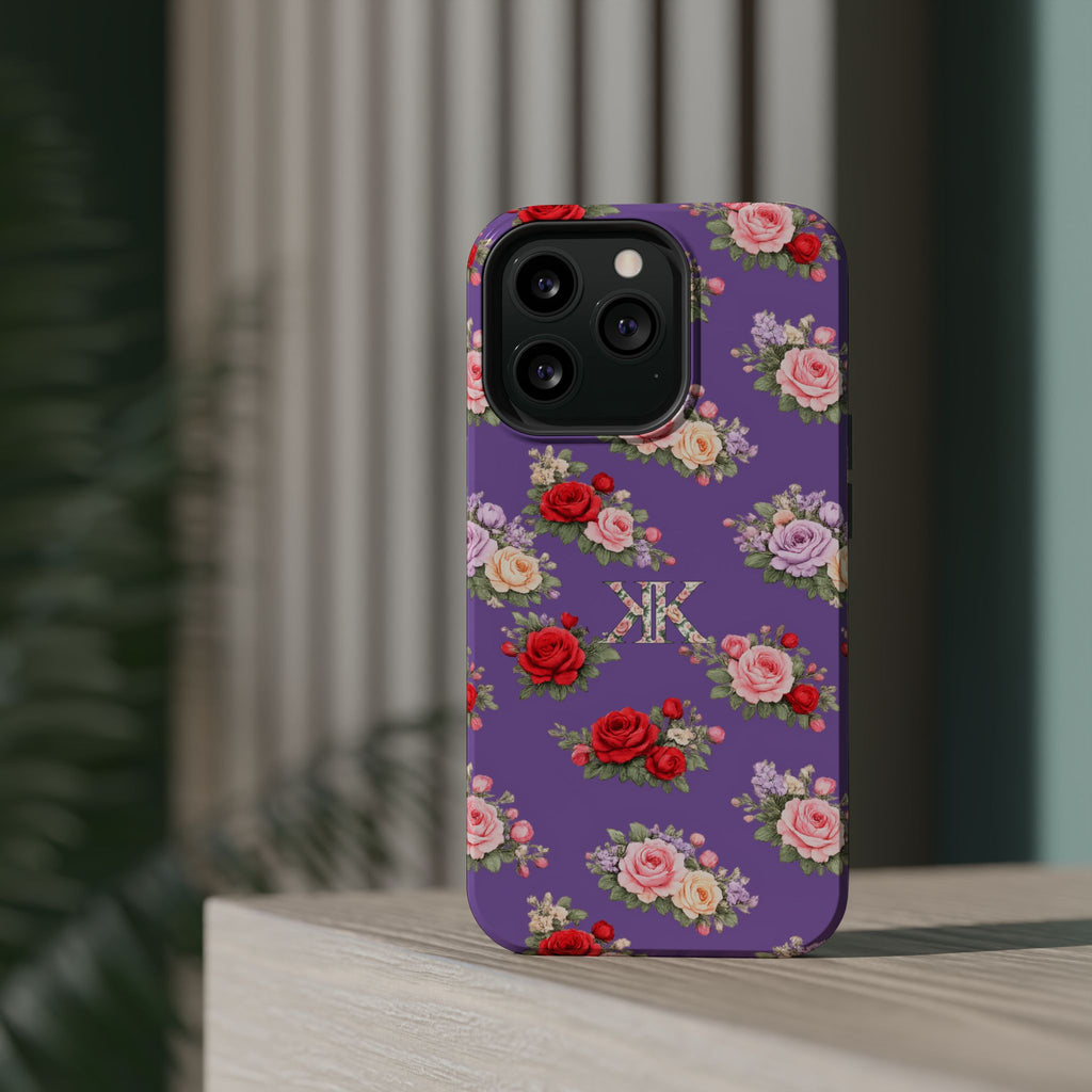 Anthos Collection Light Purple Vintage Floral Rose Pattern Magnetic Impact-Resistant Phone Case
