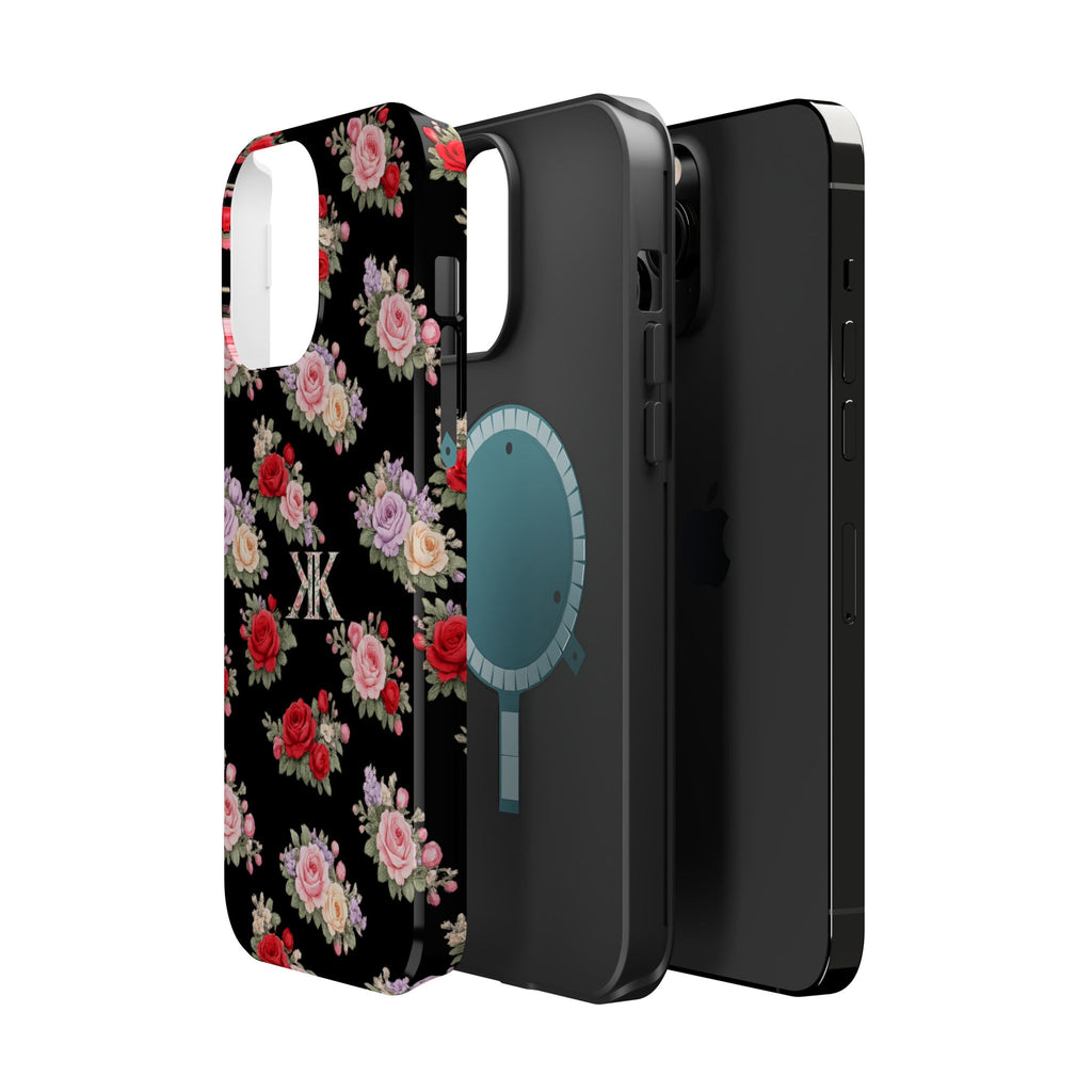 Anthos Collection BLACK Vintage Floral Rose Pattern Magnetic Impact-Resistant Phone Case
