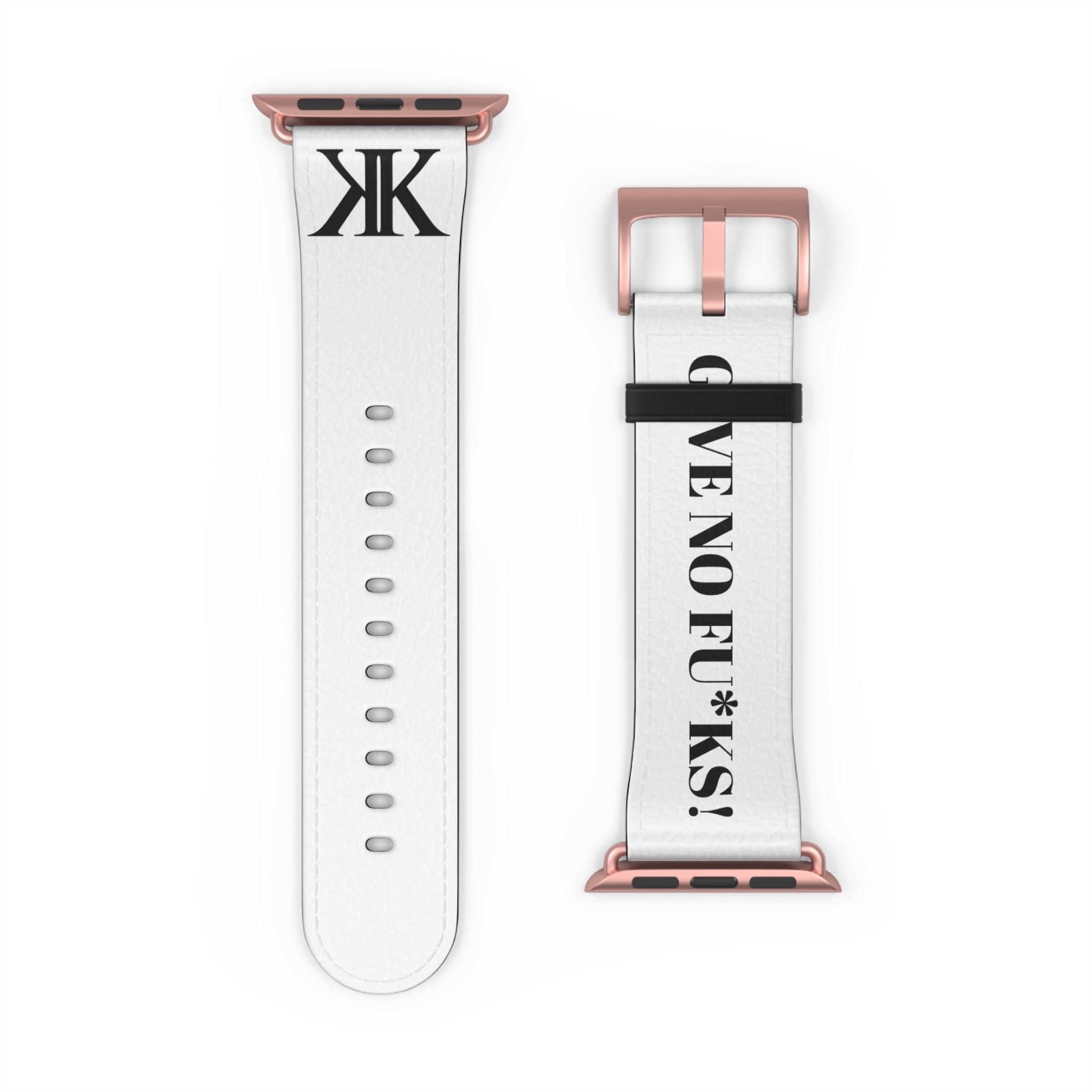 Watch Band — White Leather Strap with "GIVE NO FU*KS!" Text