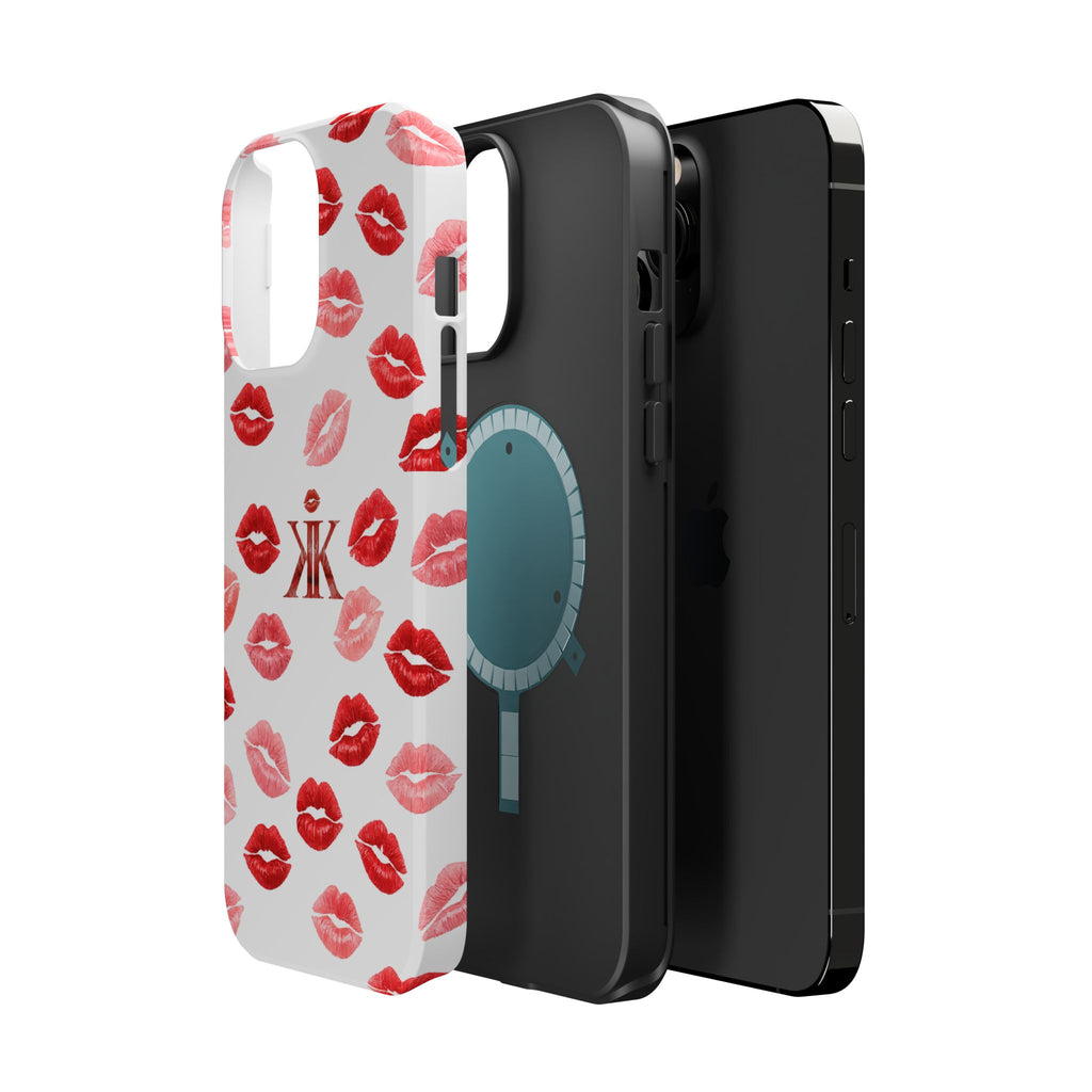 Psyche Collection White - Kiss Pattern Magnetic Impact Phone Case