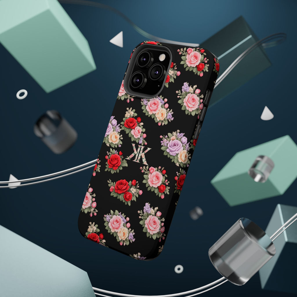 Anthos Collection BLACK Vintage Floral Rose Pattern Magnetic Impact-Resistant Phone Case