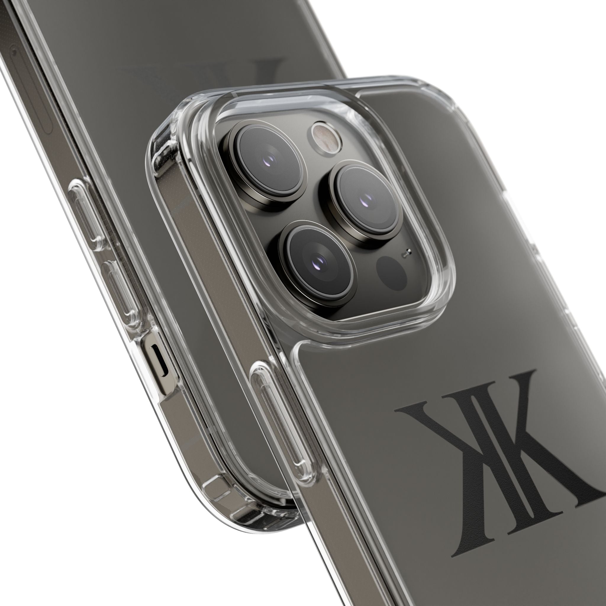 Kairos Kosmos Clear Phone Case — Minimal Black KK Monogram