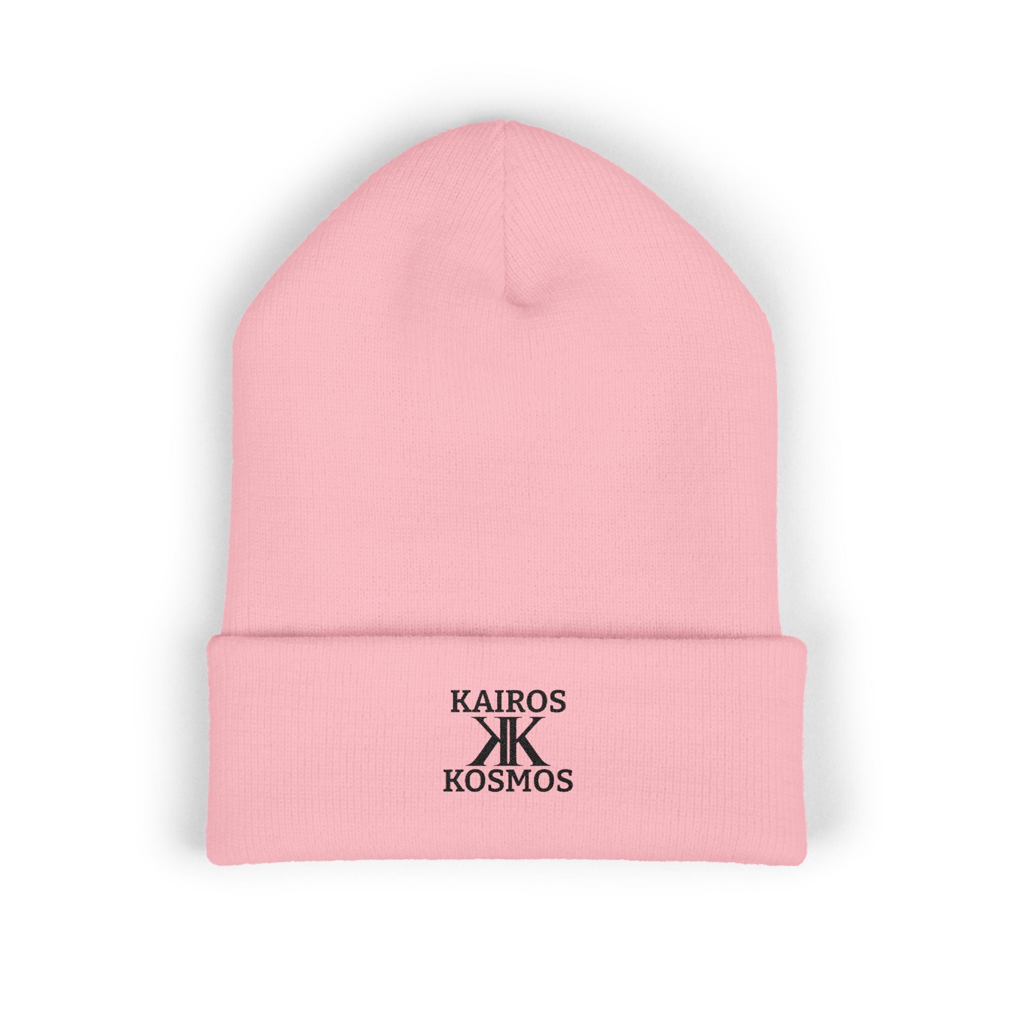 Kairos Kosmos Embroidered Cuffed Beanie — Minimal Logo Knit Hat