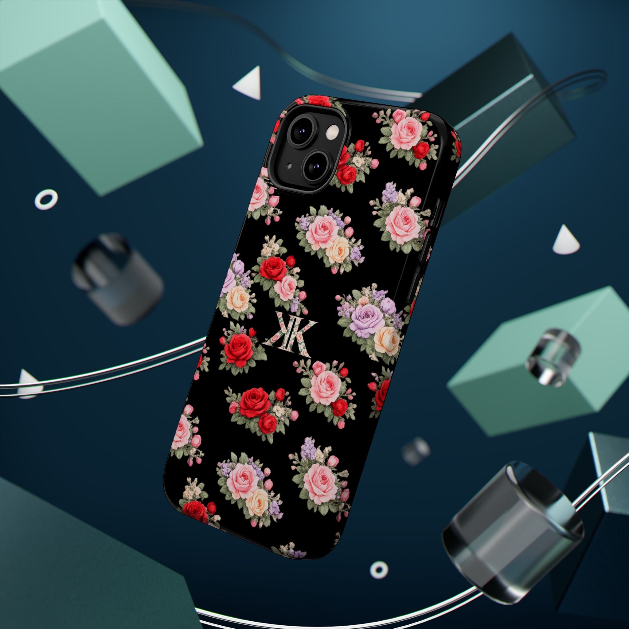 Anthos Collection BLACK Vintage Floral Rose Pattern Magnetic Impact-Resistant Phone Case